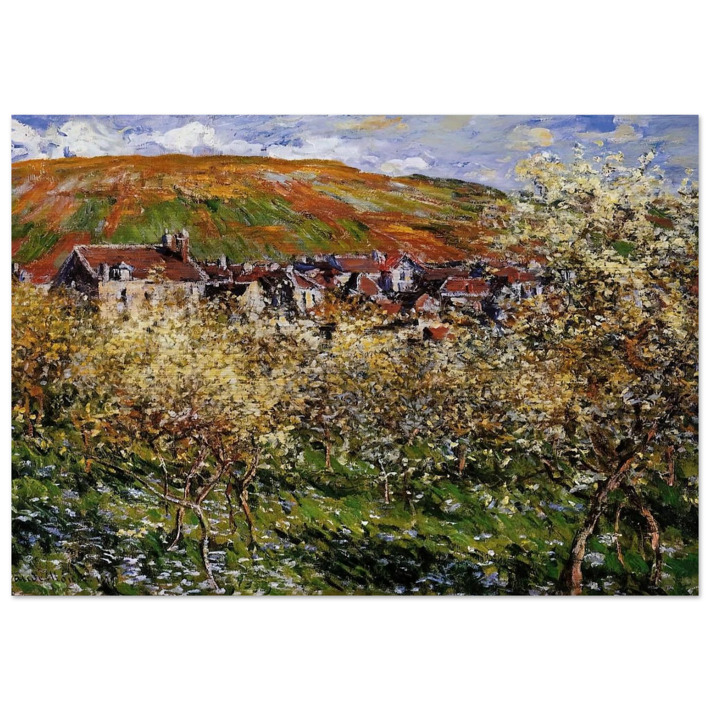 Plum Trees in Blossom at Vetheuil - claude monet Brushed Aluminum Print - 70x100 cm / 28x40 inches | claude monet Aluminum Print | claude monet Prints