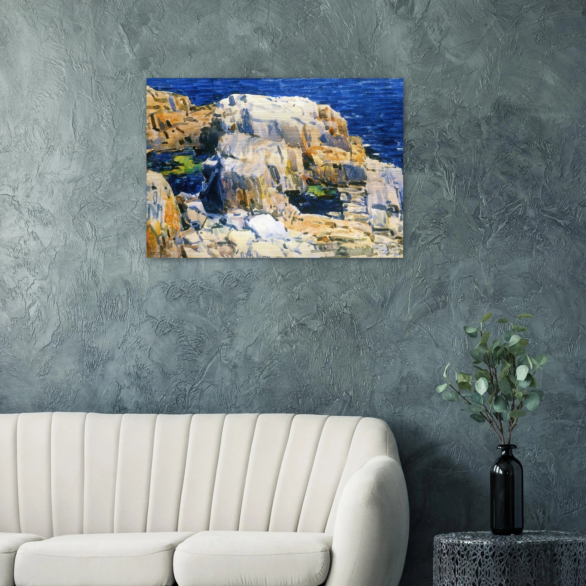 Rocks at Appledore - Childe Hassam Brushed Aluminum Print - 70x100 cm / 28x40 inches | Childe Hassam Aluminum Print | Childe Hassam Prints