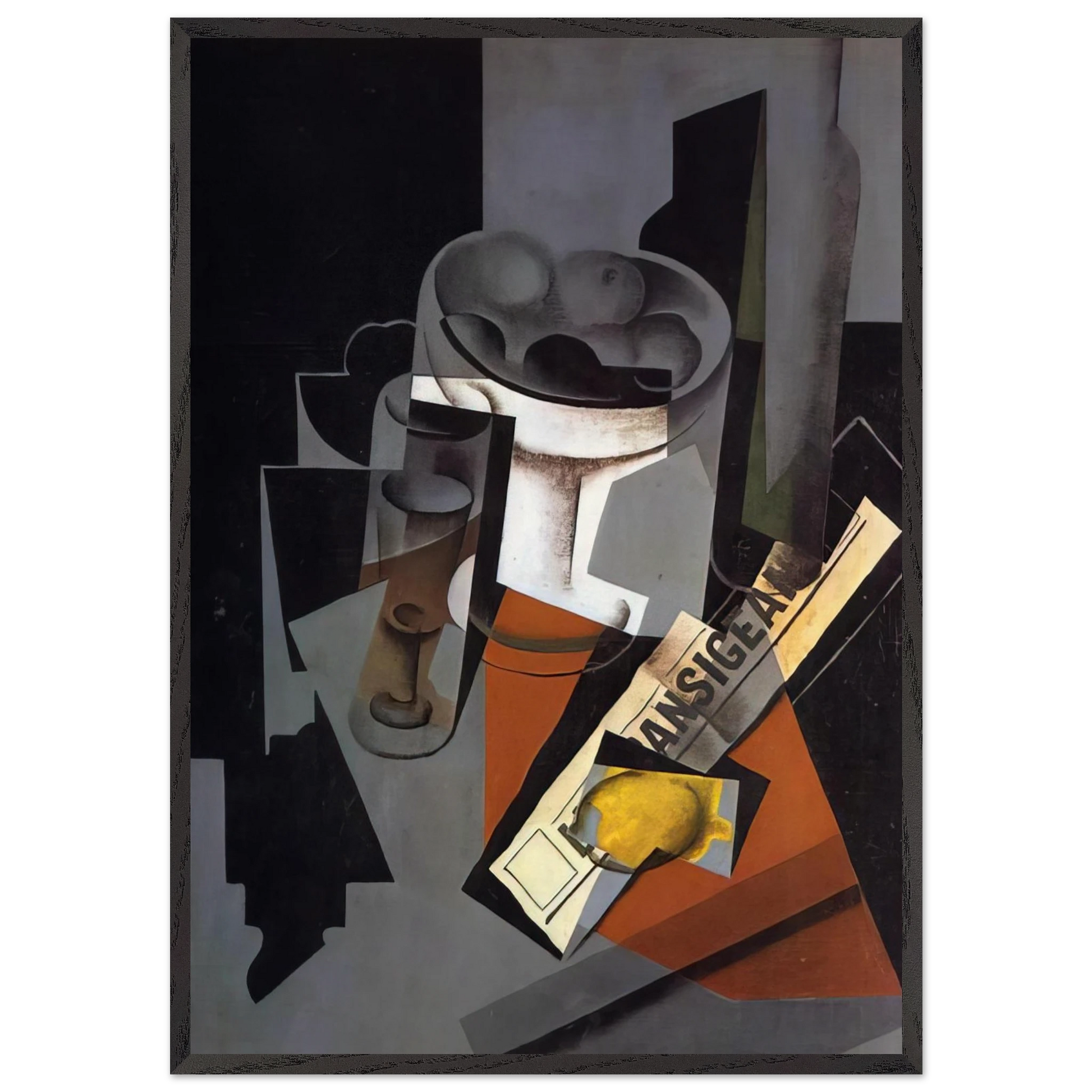 STILL LIFE WITH NEWSPAPER 1916 1 - Juan Gris Framed Art Print – Black Wooden Frame - Default Title - -Framed Art Print