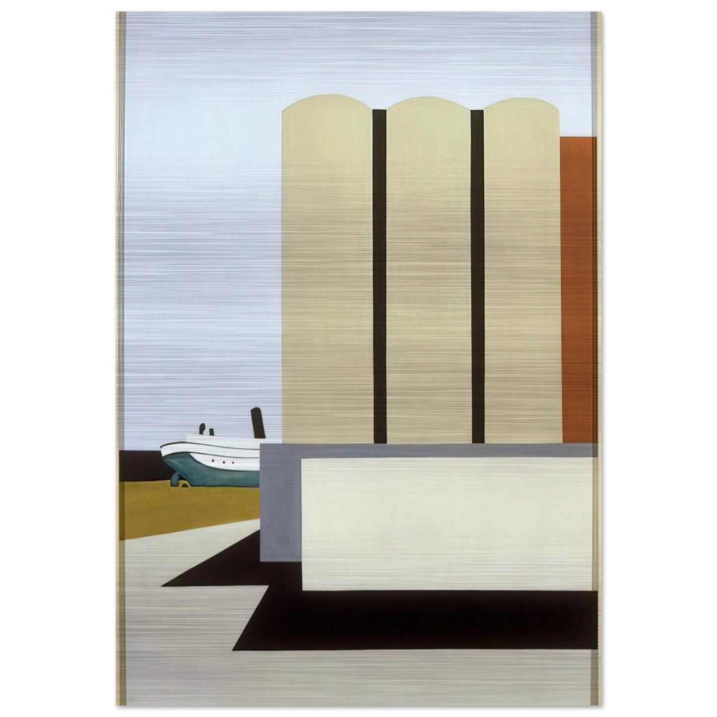 Boat and Grain Elevators No. 2 - 1942 - Ralston Crawford Brushed Aluminum Print - 70x100 cm / 28x40 inches | Ralston Crawford Aluminum Print | Ralston Crawford Prints