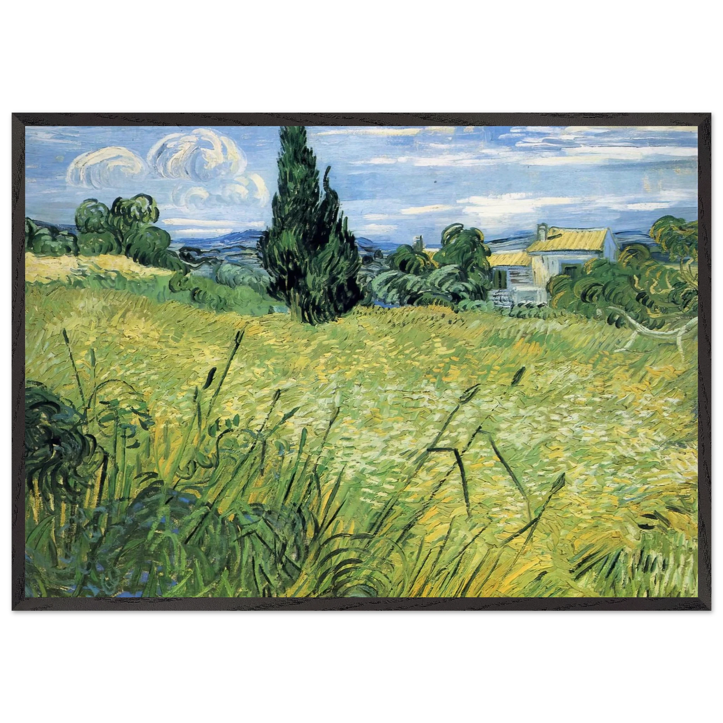 Green Wheat Field with Cypress - Vincent van Gogh Framed Art Print – Black Wooden Frame - Default Title - -Framed Art Print