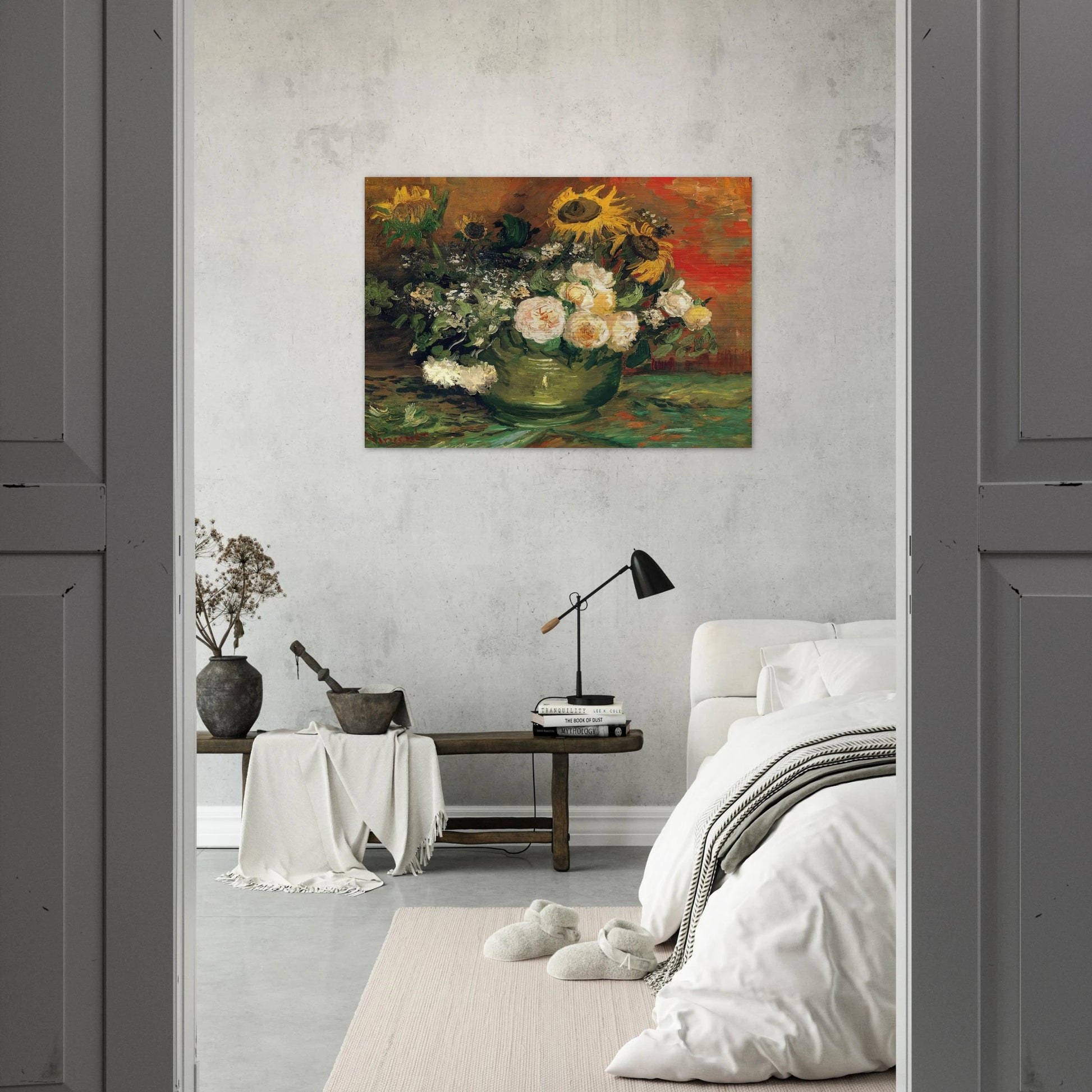 Still Life with Roses and Sunflowers - Vincent van Gogh Brushed Aluminum Print - 70x100 cm / 28x40 inches | Vincent van Gogh Aluminum Print | Vincent van Gogh Prints