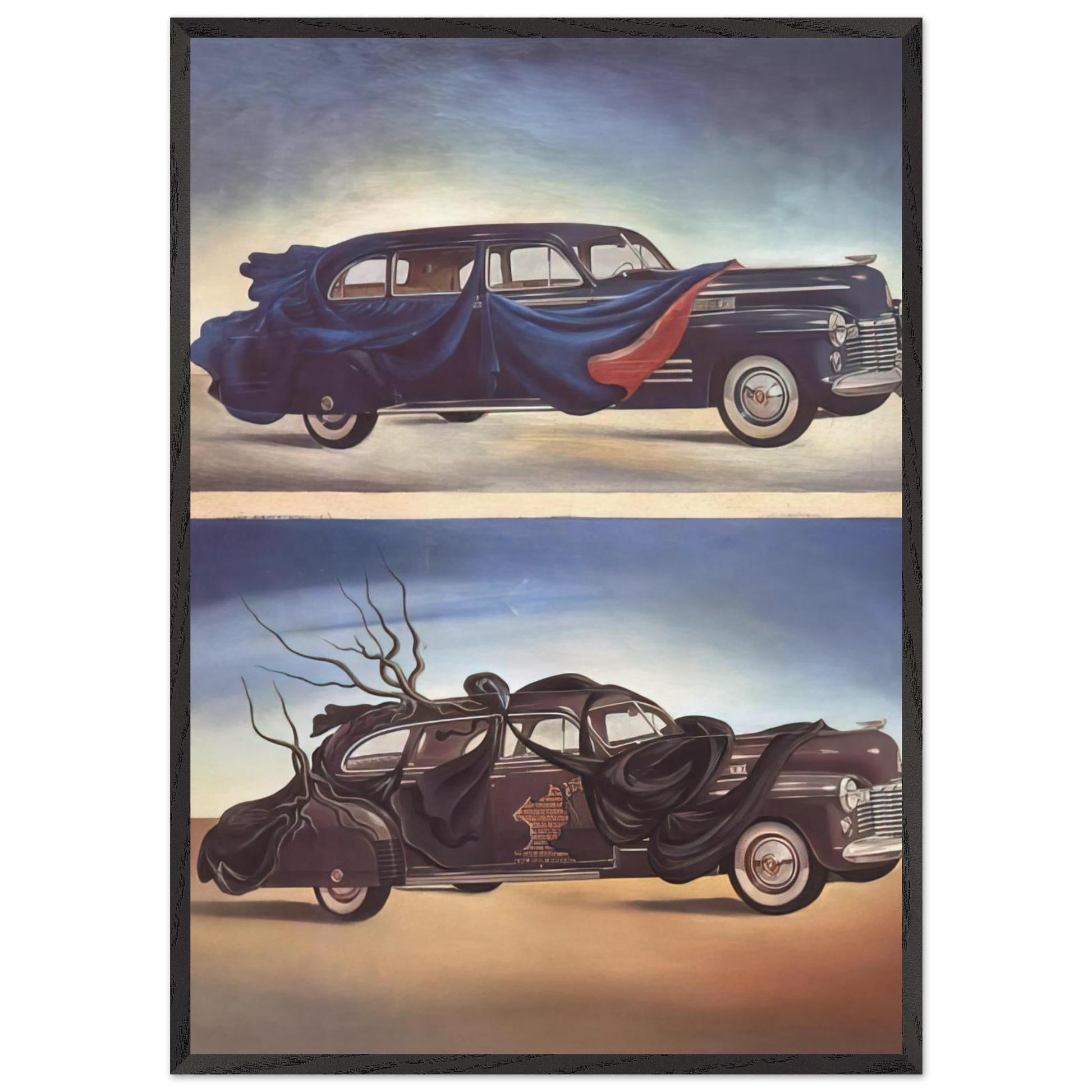 CAR CLOTHING CLOTHED AUTOMOBILE - Salvador Dali Framed Art Print – Black Wooden Frame - Default Title - -Framed Art Print