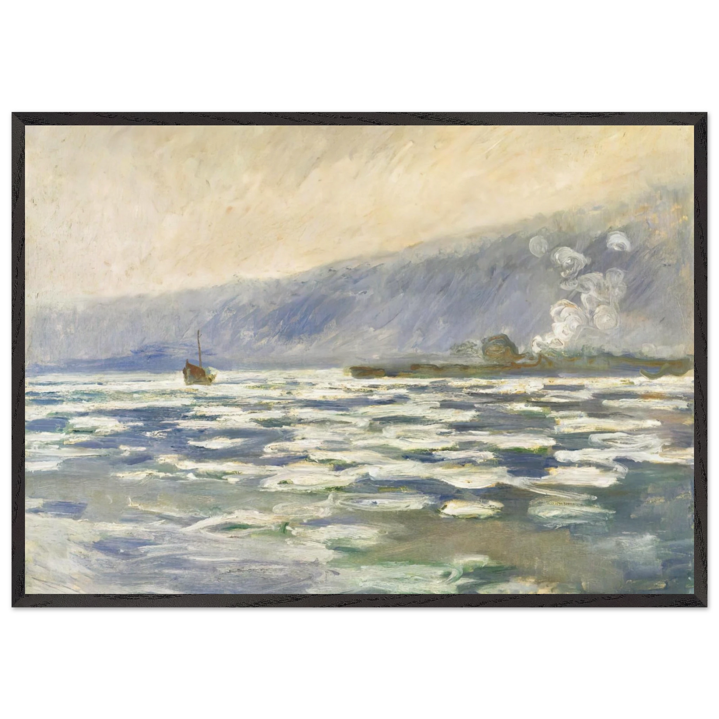 Ice Lock Port Villez - claude monet Framed Art Print – Black Wooden Frame - Default Title - -Framed Art Print