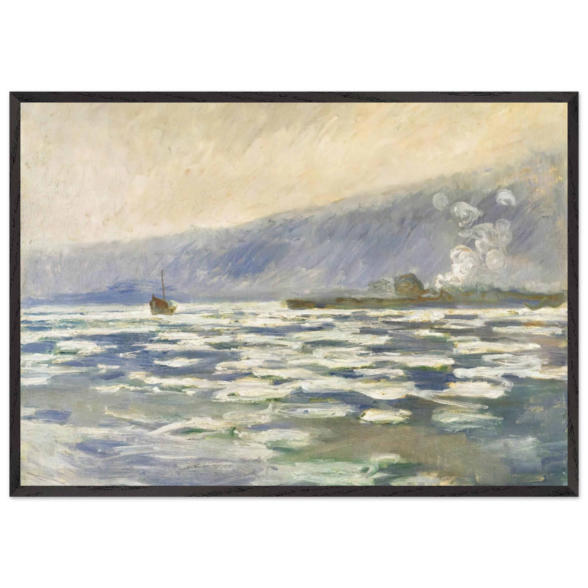 Ice Lock Port Villez - claude monet Framed Art Print – Black Wooden Frame - Default Title - -Framed Art Print