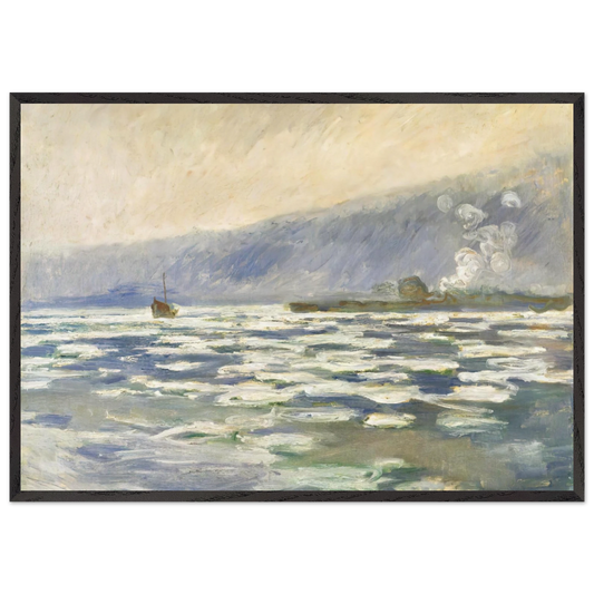 Ice Lock Port Villez - claude monet 70x100 cm / 28x40 inches Framed Art Print – Black Wooden Frame