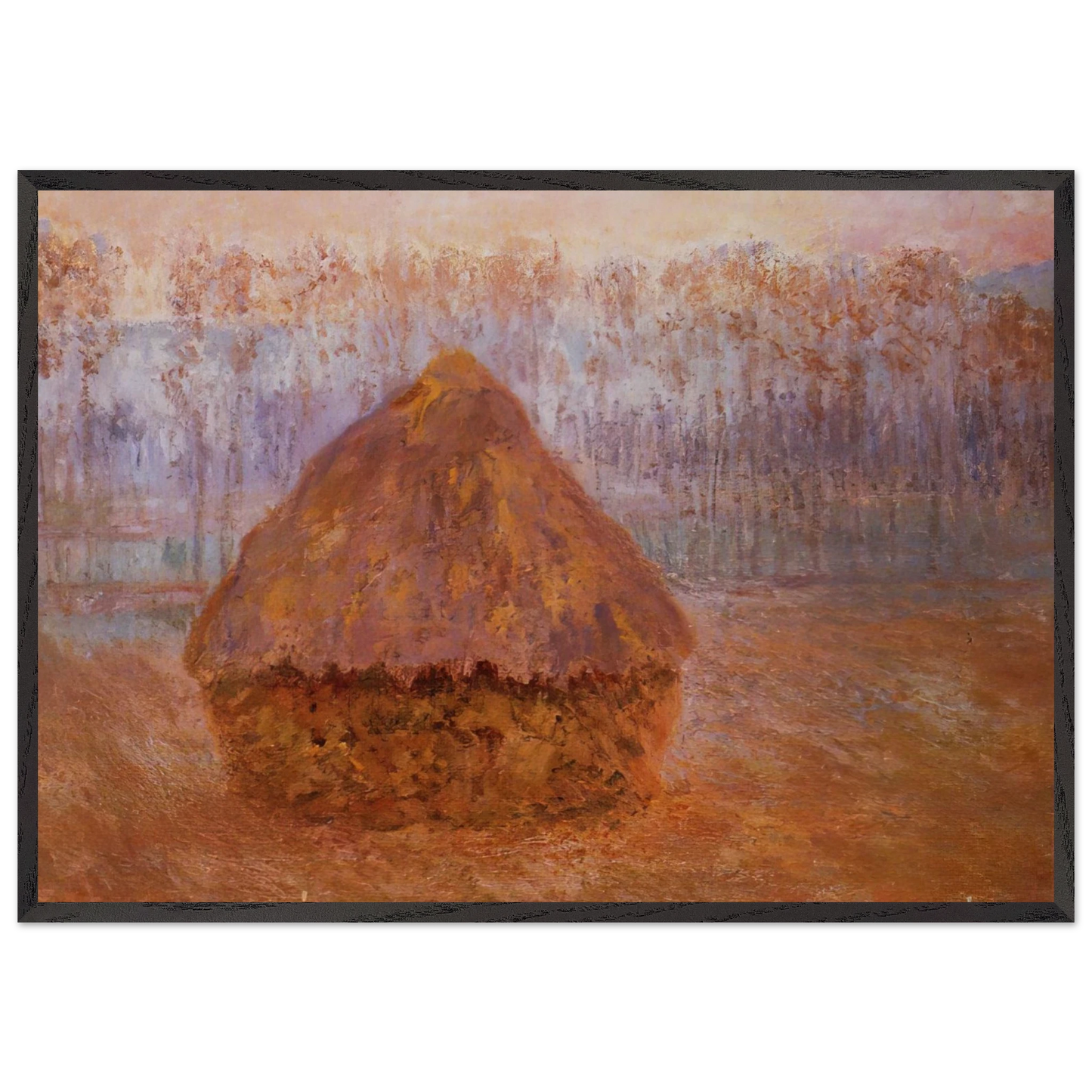 Grainstack in Winter Misty Weather - claude monet Framed Art Print – Black Wooden Frame - Default Title - -Framed Art Print