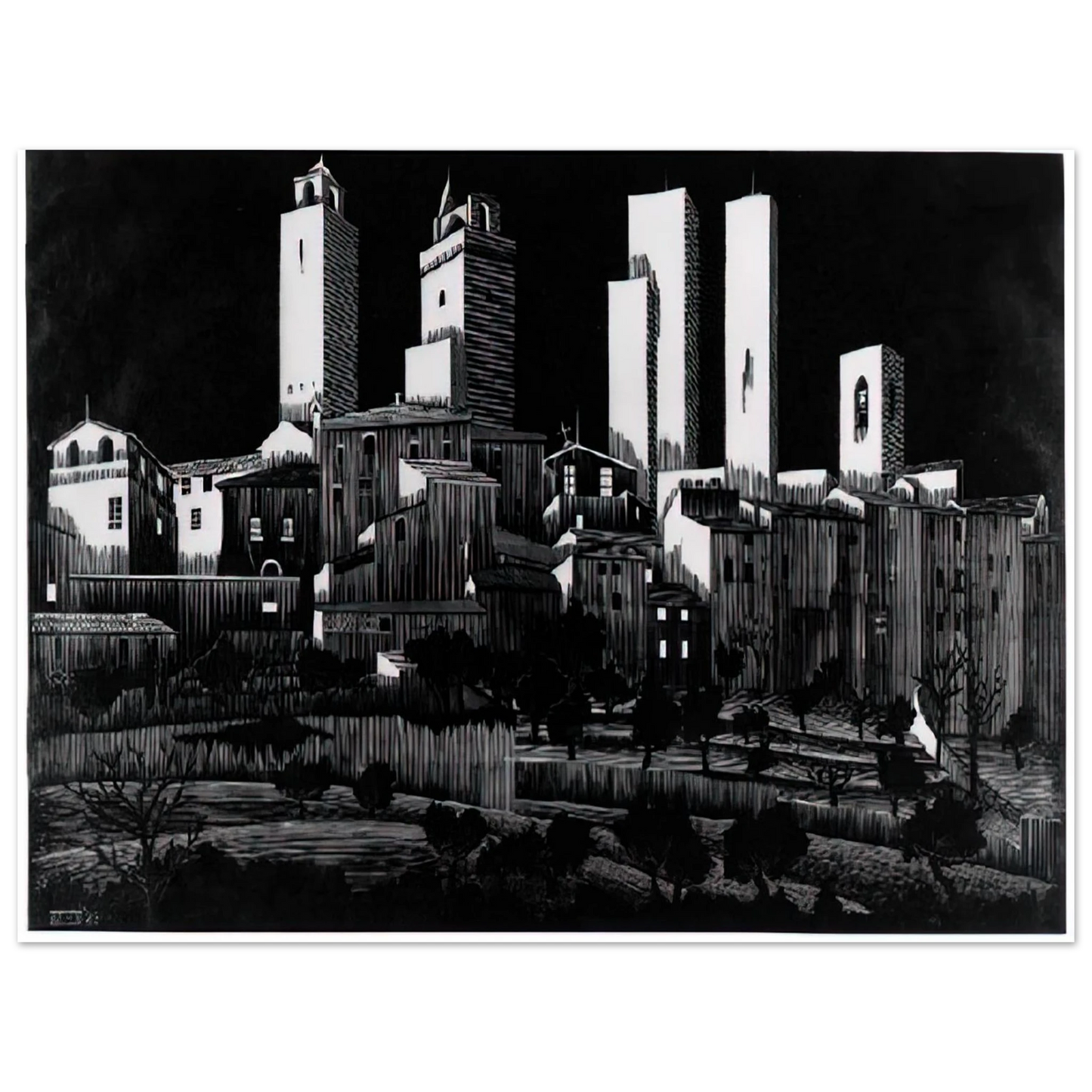 MC Escher - SAN GIMIGNANO Wall Art - 21x29.7 cm / 8x12" - Fine Art Poster - -