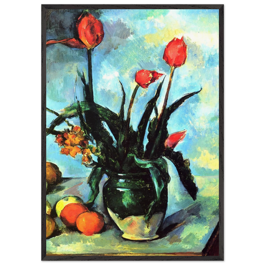 Tulips in a Vase - Paul Cezanne 70x100 cm / 28x40 inches Framed Art Print – Black Wooden Frame