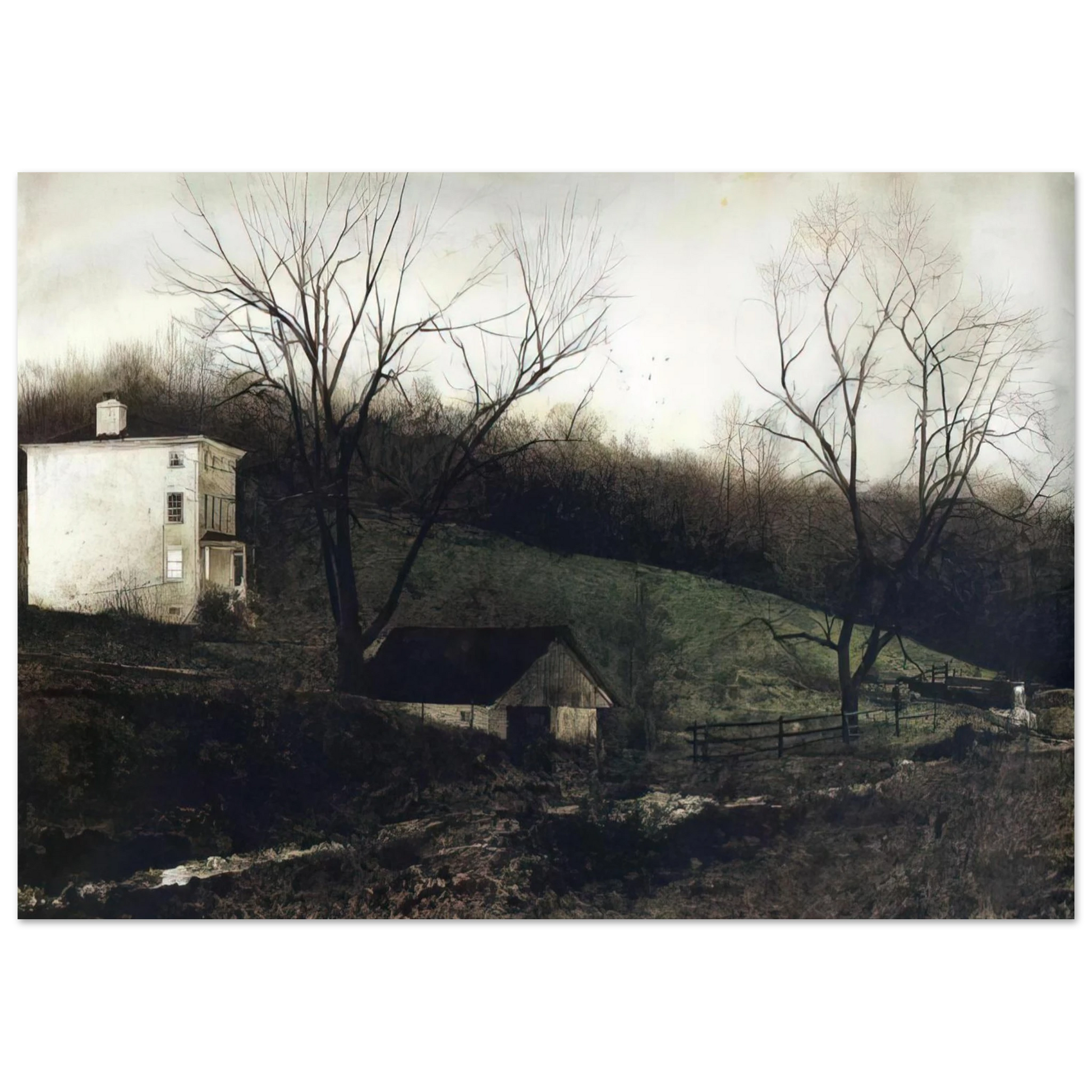 Andrew Wyeth - EVENING AT KUERNERS Wall Art - 30x40 cm / 12x16 inches - Premium Wooden Framed Poster With Fine Art Paper - Black frame