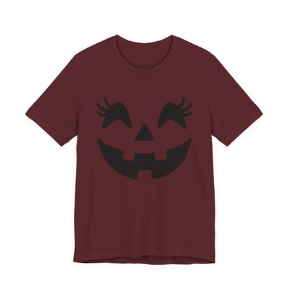 Jack O Lantern Face Pumpkin Eyelashes Halloween Women Girls T-Shirt
