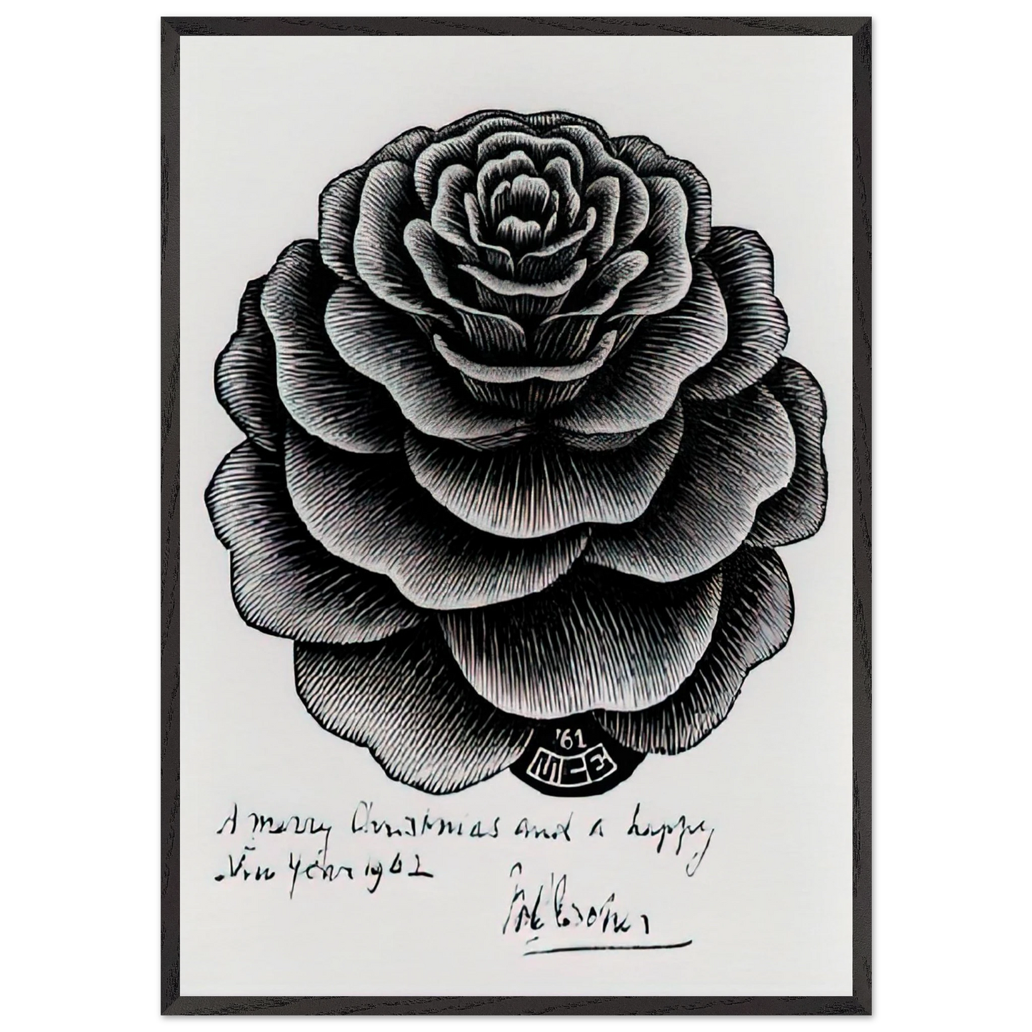 MERRY CHRISTMAS HAPPY NEW YEAR - MC Escher Framed Art Print – Black Wooden Frame - Default Title - -Framed Art Print