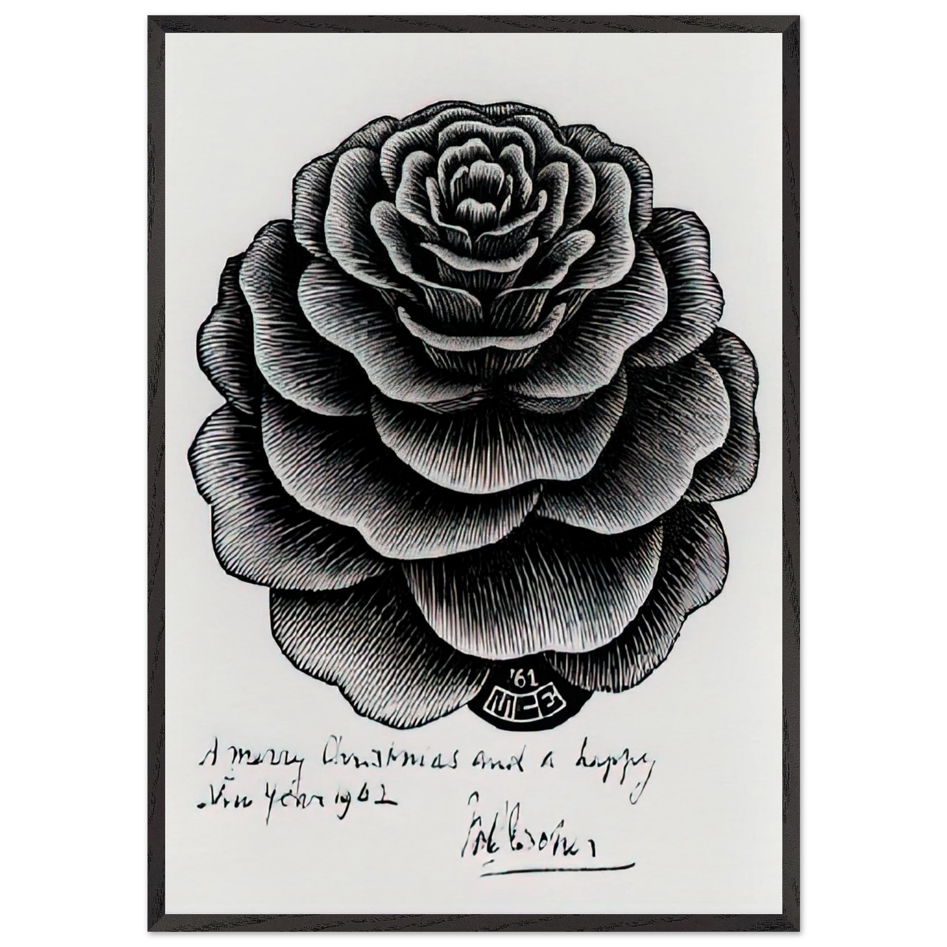 MERRY CHRISTMAS HAPPY NEW YEAR - MC Escher Framed Art Print – Black Wooden Frame - Default Title - -Framed Art Print