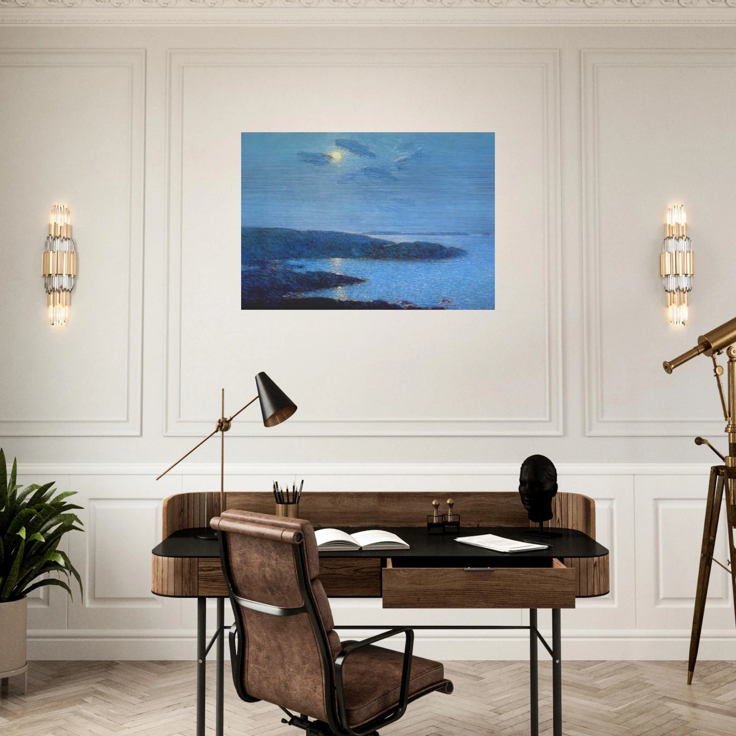 Moonlight - Childe Hassam Brushed Aluminum Print - 70x100 cm / 28x40 inches | Childe Hassam Aluminum Print | Childe Hassam Prints