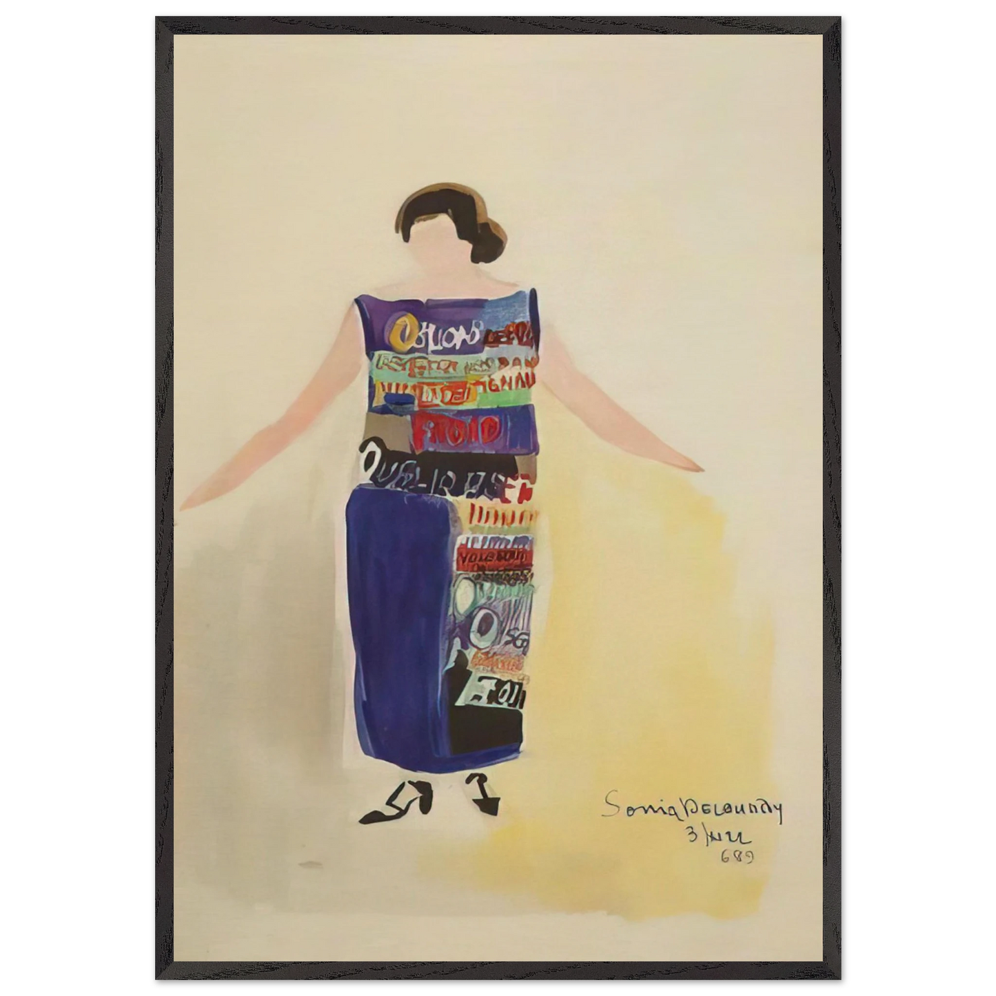 ROBE POEME OUBLIONS LES OISEAUX 1922 - Sonia Delaunay Framed Art Print – Black Wooden Frame - Default Title - -Framed Art Print