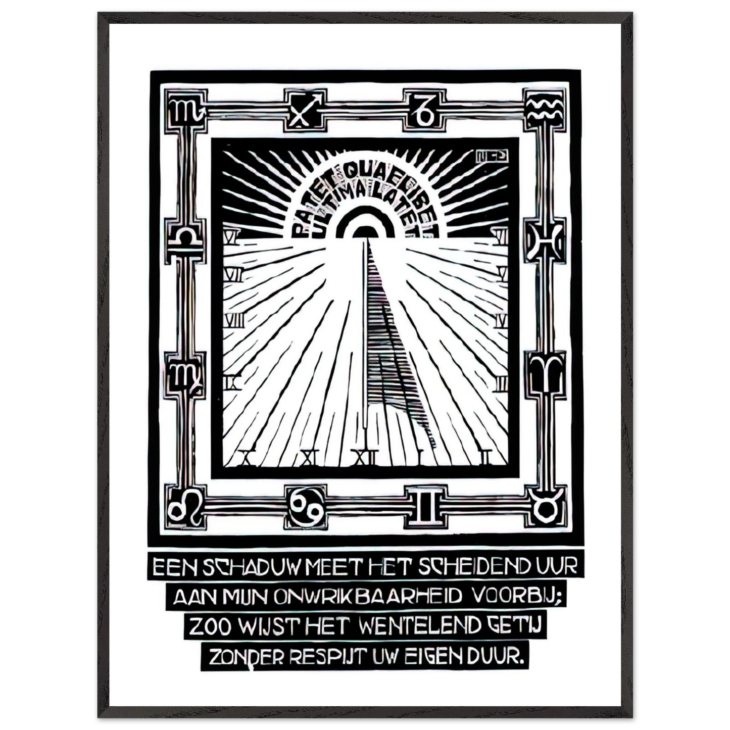 MC Escher - SUNDIAL XXIV EMBLEMATA REJECTED PLATE 1931 Wall Art - 60x80 cm / 24x32 inches - Premium Wooden Framed Poster With Fine Art Paper - Black frame