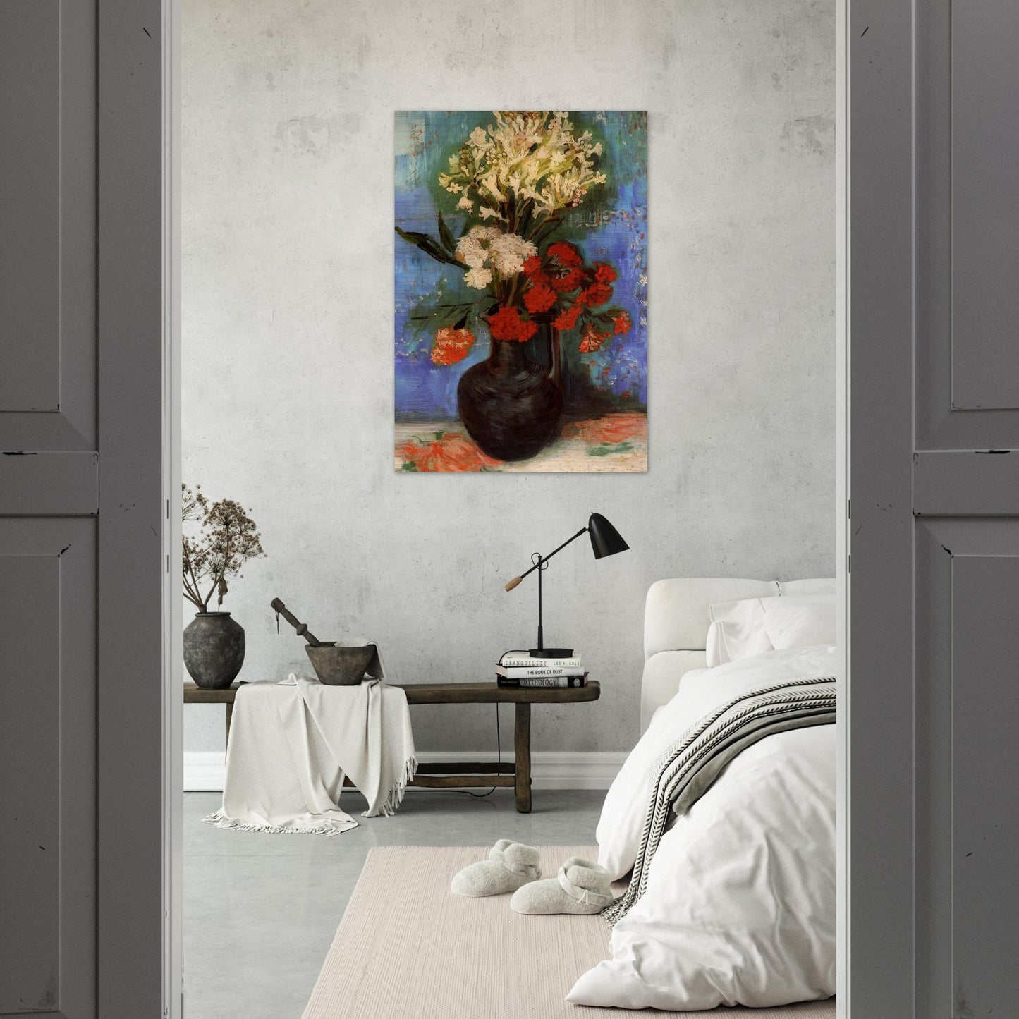 Vase with Carnations and Other Flowers - Vincent van Gogh Brushed Aluminum Print - 70x100 cm / 28x40 inches | Vincent van Gogh Aluminum Print | Vincent van Gogh Prints