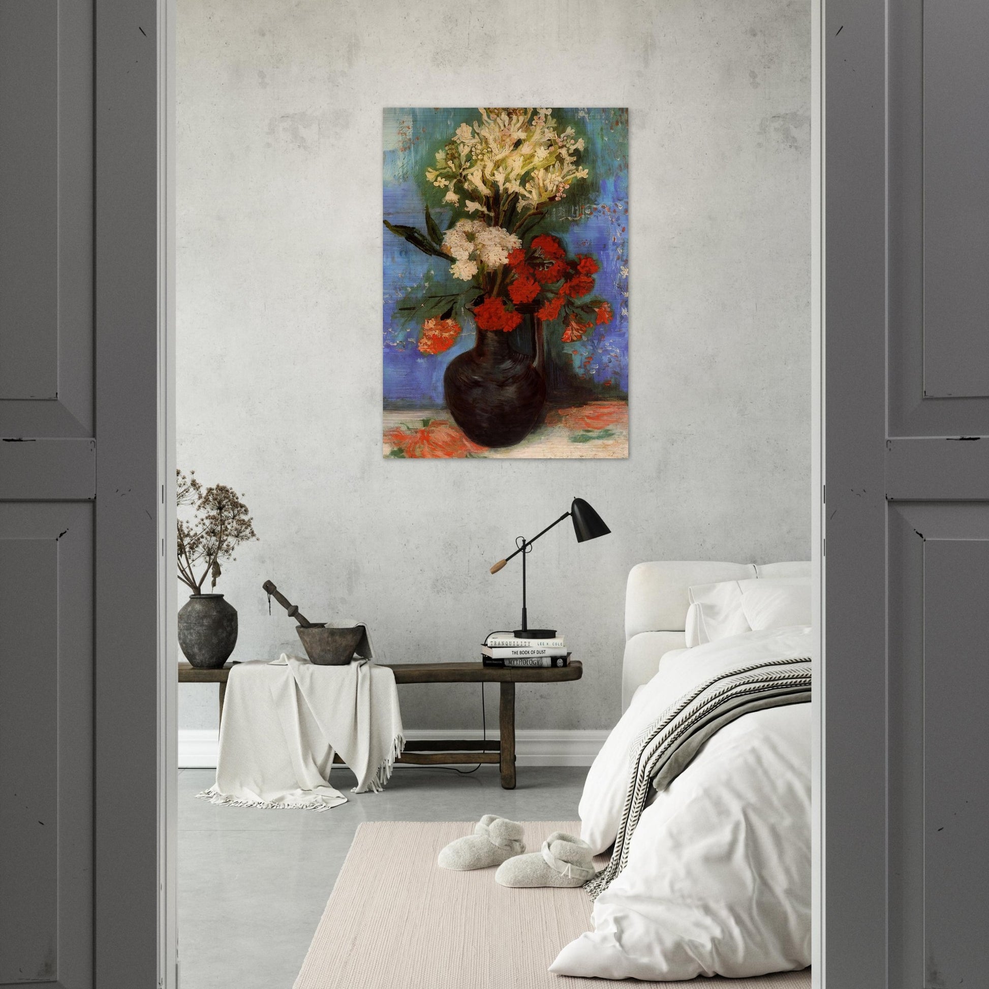 Vase with Carnations and Other Flowers - Vincent van Gogh Brushed Aluminum Print - 70x100 cm / 28x40 inches | Vincent van Gogh Aluminum Print | Vincent van Gogh Prints
