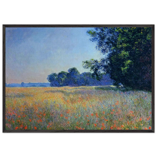 Oat and Poppy Field Giverny - claude monet 70x100 cm / 28x40 inches Framed Art Print – Black Wooden Frame