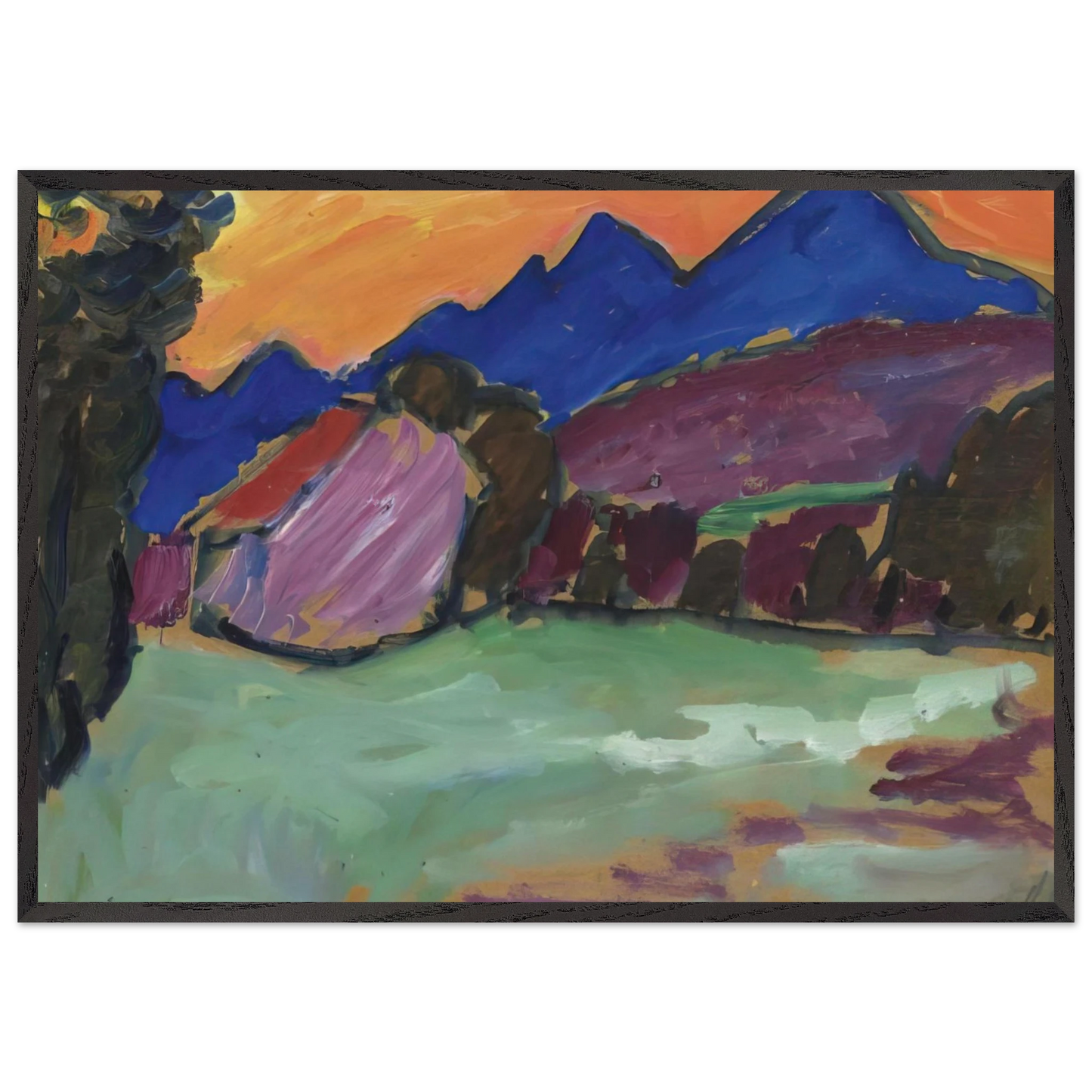 ROTER ABEND BLAUE BERGE 1910 - Alexej von Jawlensky Framed Art Print – Black Wooden Frame - Default Title - -Framed Art Print