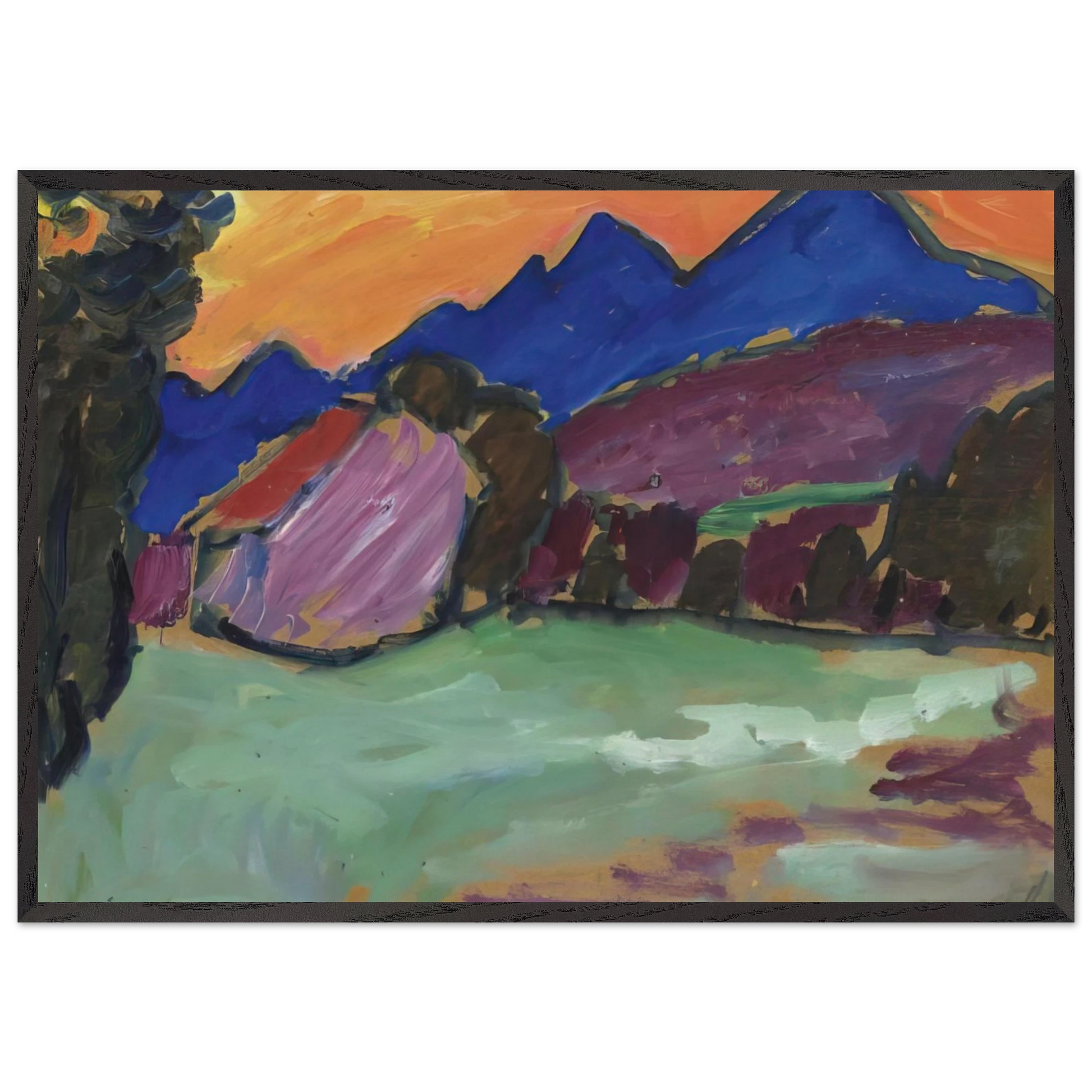 ROTER ABEND BLAUE BERGE 1910 - Alexej von Jawlensky Framed Art Print – Black Wooden Frame - Default Title - -Framed Art Print