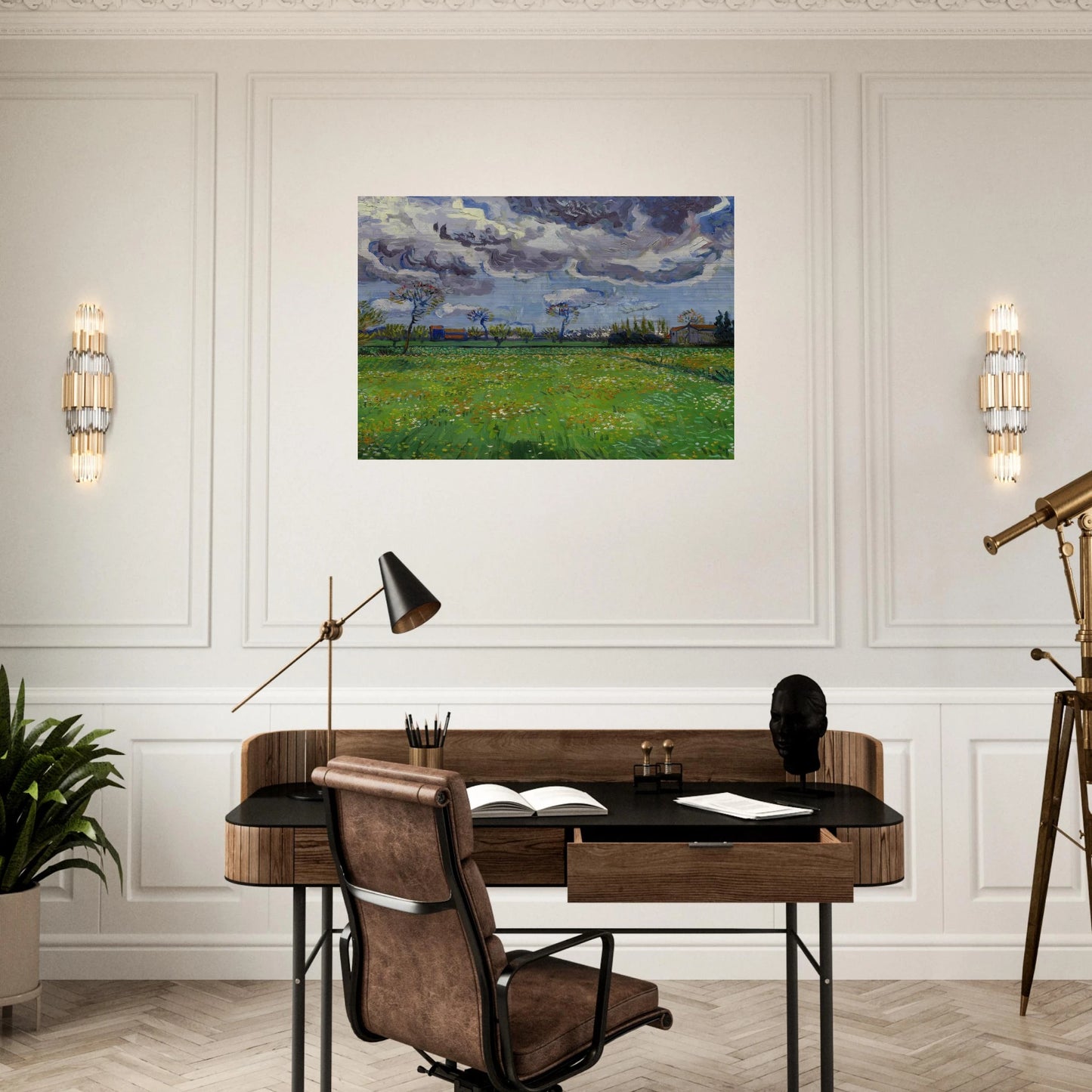 Landscape under a Stormy Sky - Vincent van Gogh Brushed Aluminum Print - 70x100 cm / 28x40 inches | Vincent van Gogh Aluminum Print | Vincent van Gogh Prints