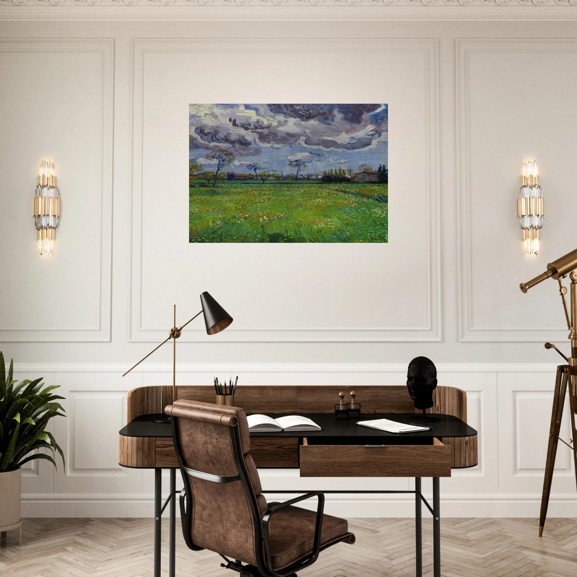 Landscape under a Stormy Sky - Vincent van Gogh Brushed Aluminum Print - 70x100 cm / 28x40 inches | Vincent van Gogh Aluminum Print | Vincent van Gogh Prints