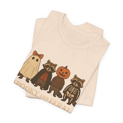 Spooky Raccoon Shirt, Funny Halloween Graphic Tee, Cute Vintage Fall T-Shirt, Trendy Womens Halloween Shirt, Feral Raccoon Tee