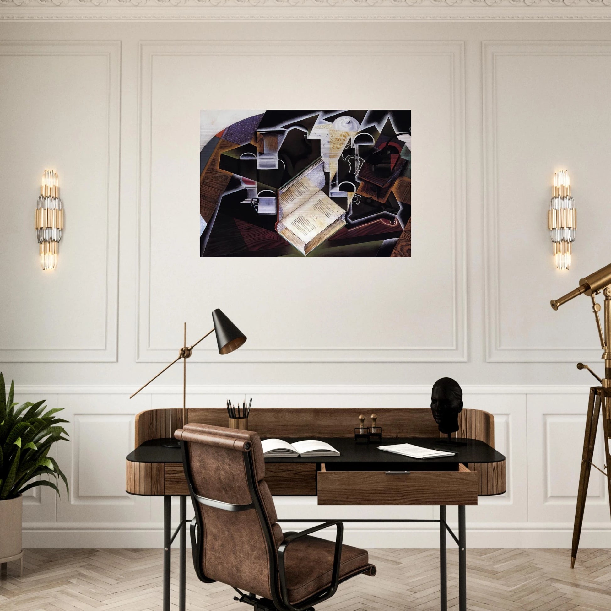 BOOK PIPE AND GLASSES - Juan Gris Brushed Aluminum Print - 70x100 cm / 28x40 inches | Juan Gris Aluminum Print | Juan Gris Prints