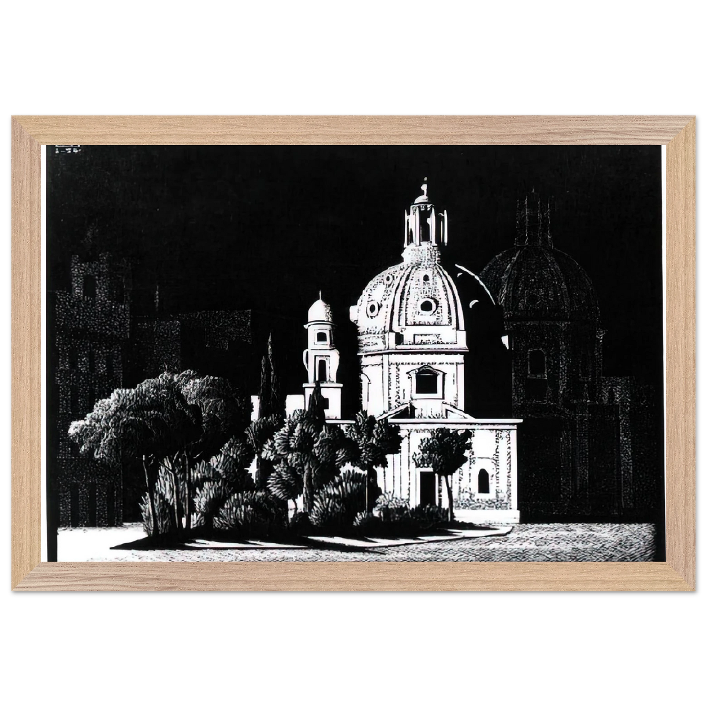 MC Escher - NOCTURNAL ROME 1 Wall Art - 21x29.7 cm / 8x12" - Premium Wooden Framed Poster With Fine Art Paper - White frame