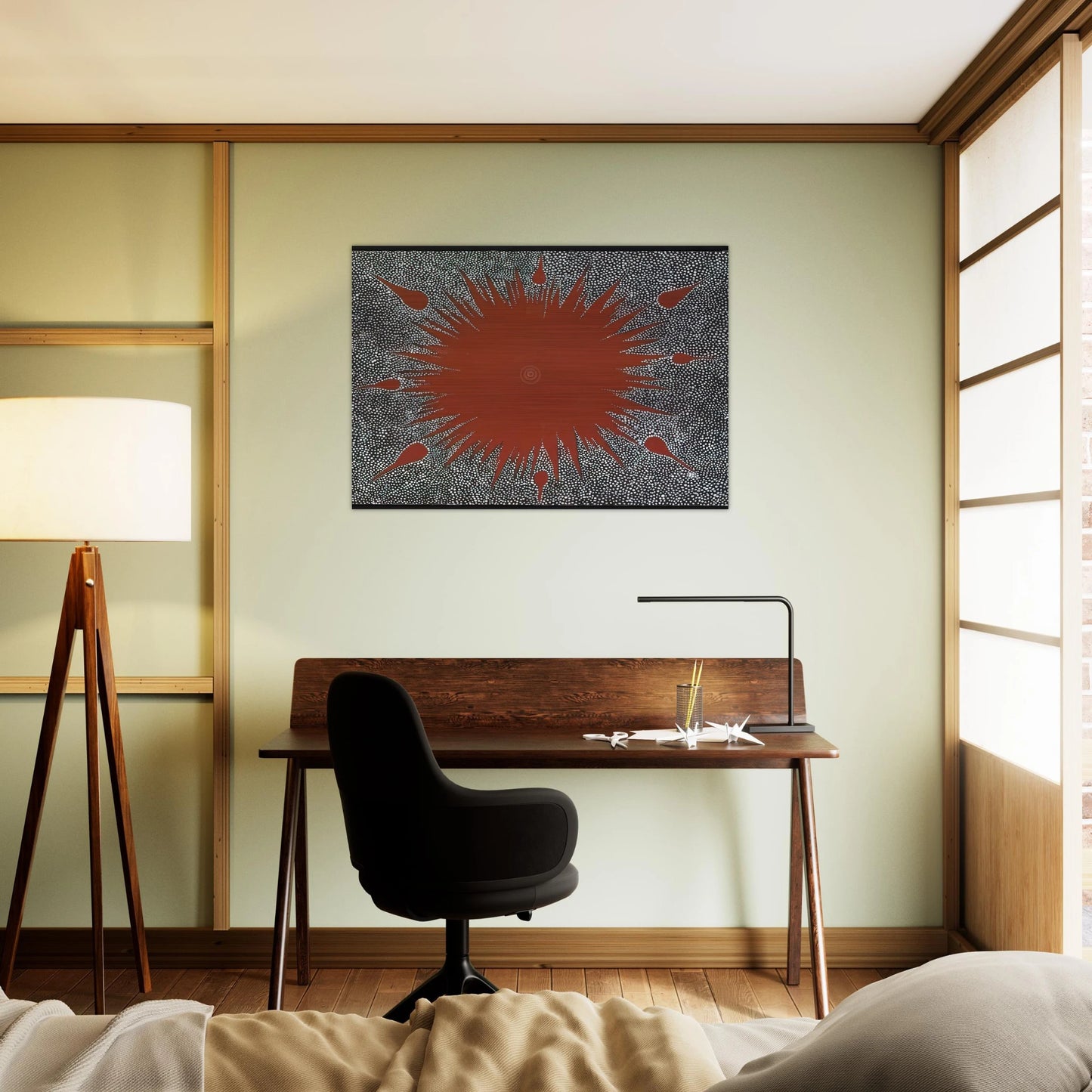 Dreaming Story at Warlugulong - 1976 - Clifford Possum Tjapaltjarri Brushed Aluminum Print - 70x100 cm / 28x40 inches | Clifford Possum Tjapaltjarri Aluminum Print | Clifford Possum Tjapaltjarri Prints