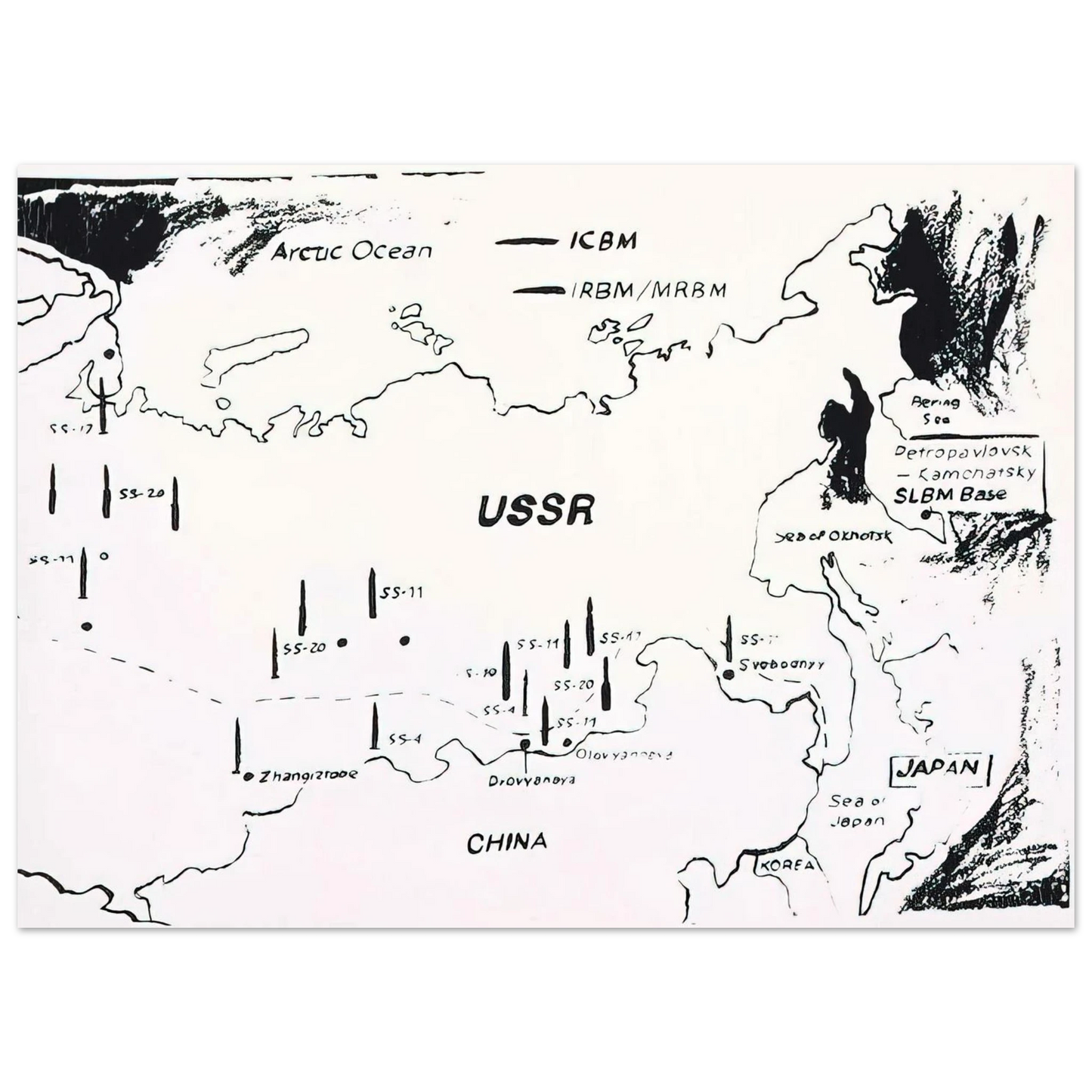 Andy Warhol - Map of Eastern U.S.S.R. Missile Bases Fine Art Poster - 40x60 cm / 16x24 inches