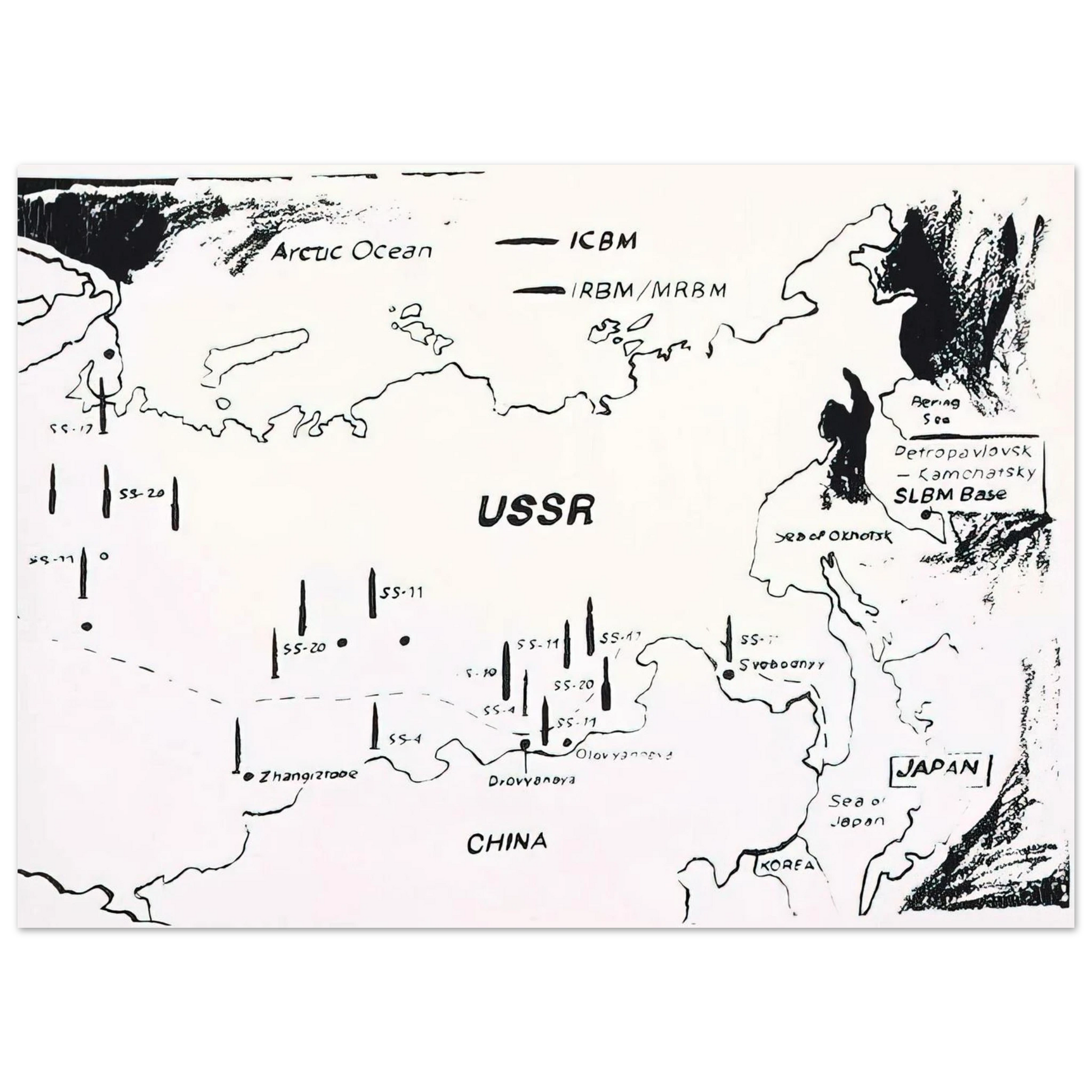 Andy Warhol - Map of Eastern U.S.S.R. Missile Bases Fine Art Poster - 40x60 cm / 16x24 inches