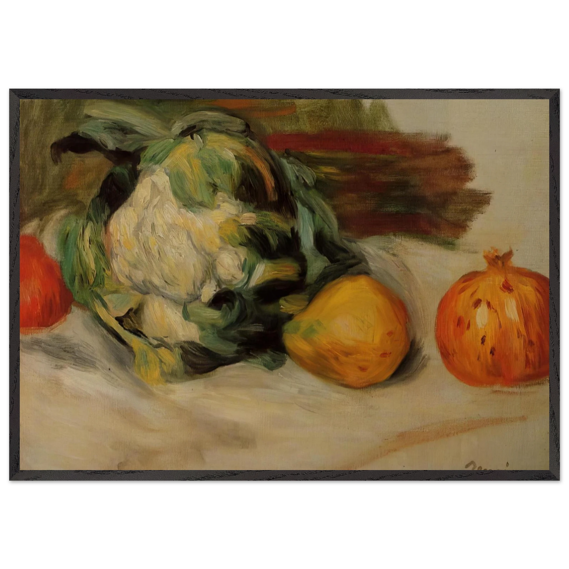 Cauliflower and Pomegranates - Pierre-Auguste Renoir Framed Art Print – Black Wooden Frame - Default Title - -Framed Art Print