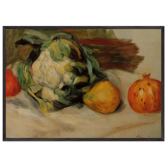 Cauliflower and Pomegranates - Pierre-Auguste Renoir 70x100 cm / 28x40 inches Framed Art Print – Black Wooden Frame