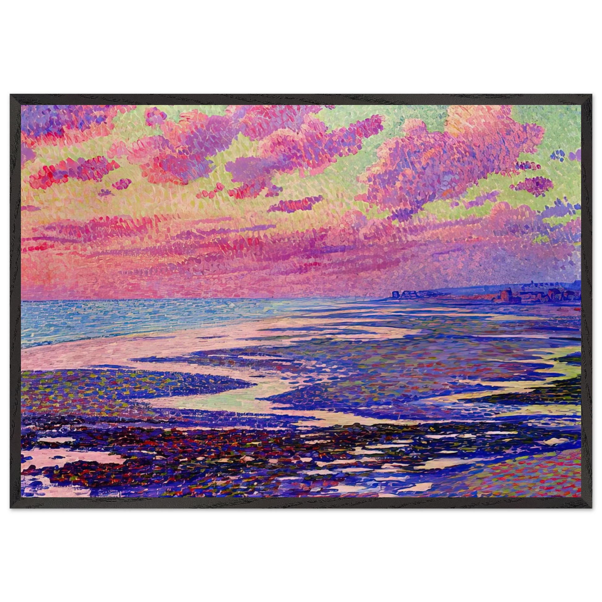 THE BEACH AT AMBLETEUSE AT LOW TIDE 1900 - Theo van Rysselberghe Framed Art Print – Black Wooden Frame - Default Title - -Framed Art Print
