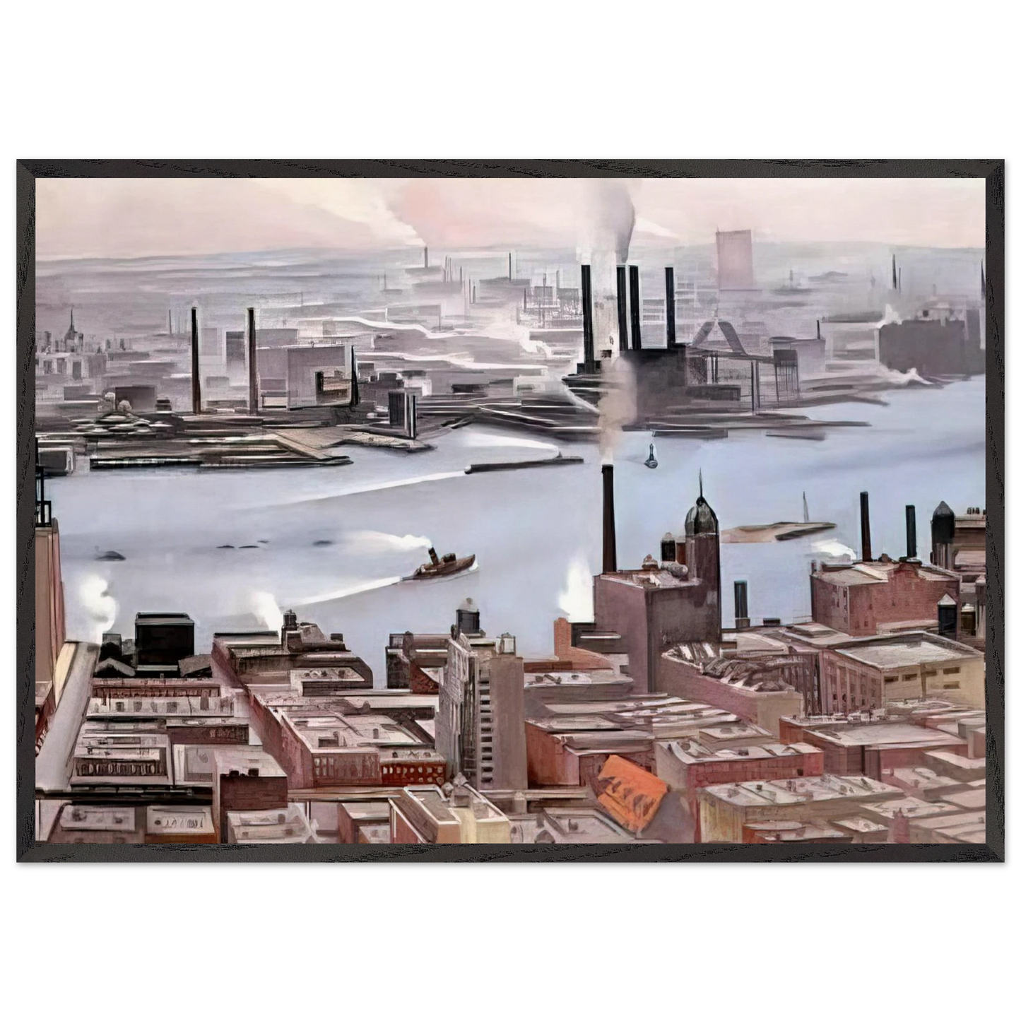 East River from the Thirtieth Story of the Shelton Hotel - Georgia OKeeffe 70x100 cm / 28x40 inches Framed Art Print – Black Wooden Frame