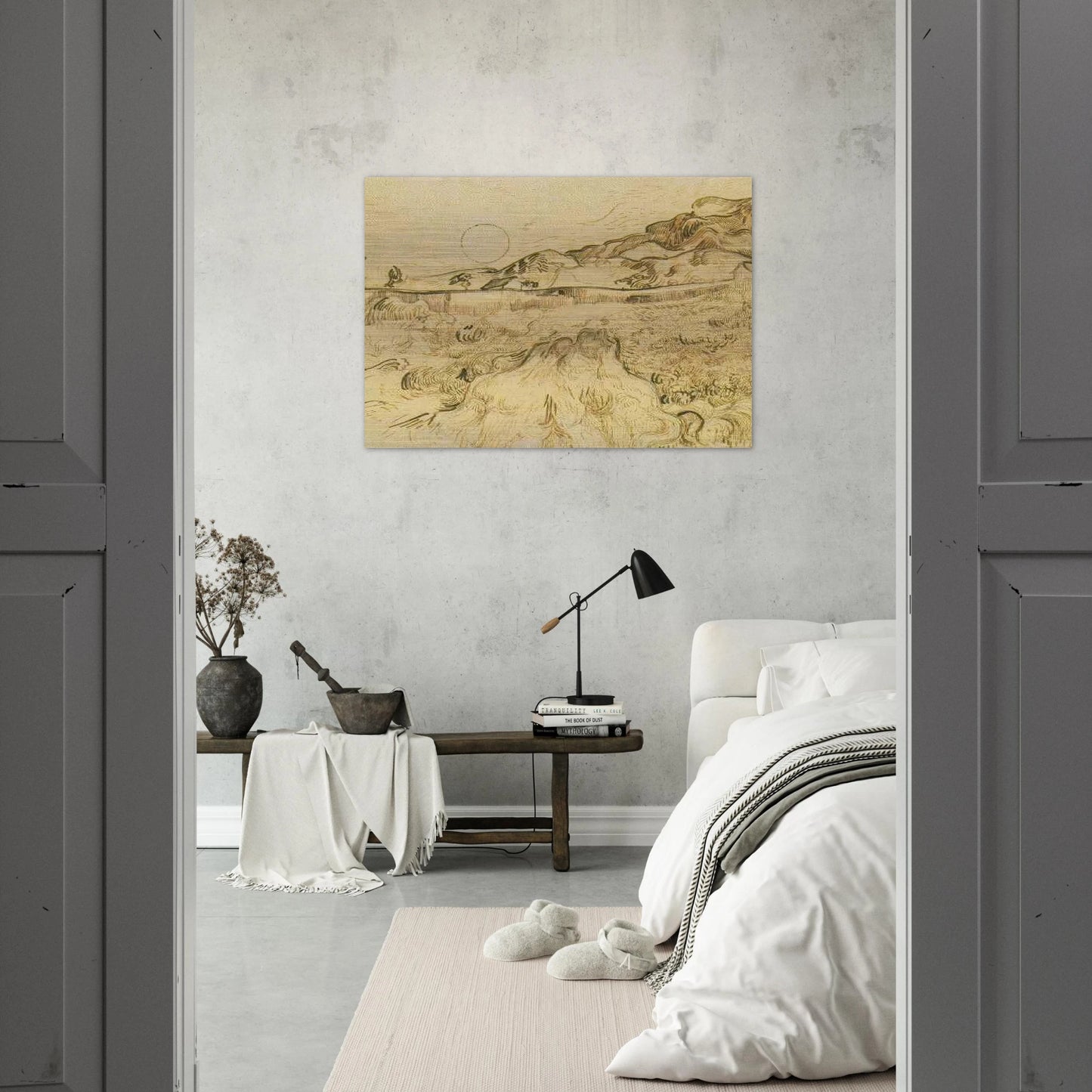 Enclosed Wheat Field with Reaper - Vincent van Gogh Brushed Aluminum Print - 70x100 cm / 28x40 inches | Vincent van Gogh Aluminum Print | Vincent van Gogh Prints