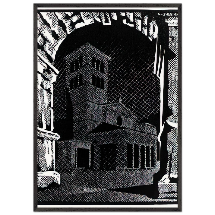 NOCTURNAL ROME 3 - MC Escher 70x100 cm / 28x40 inches Framed Art Print – Black Wooden Frame | Maurits Cornelis Escher Prints