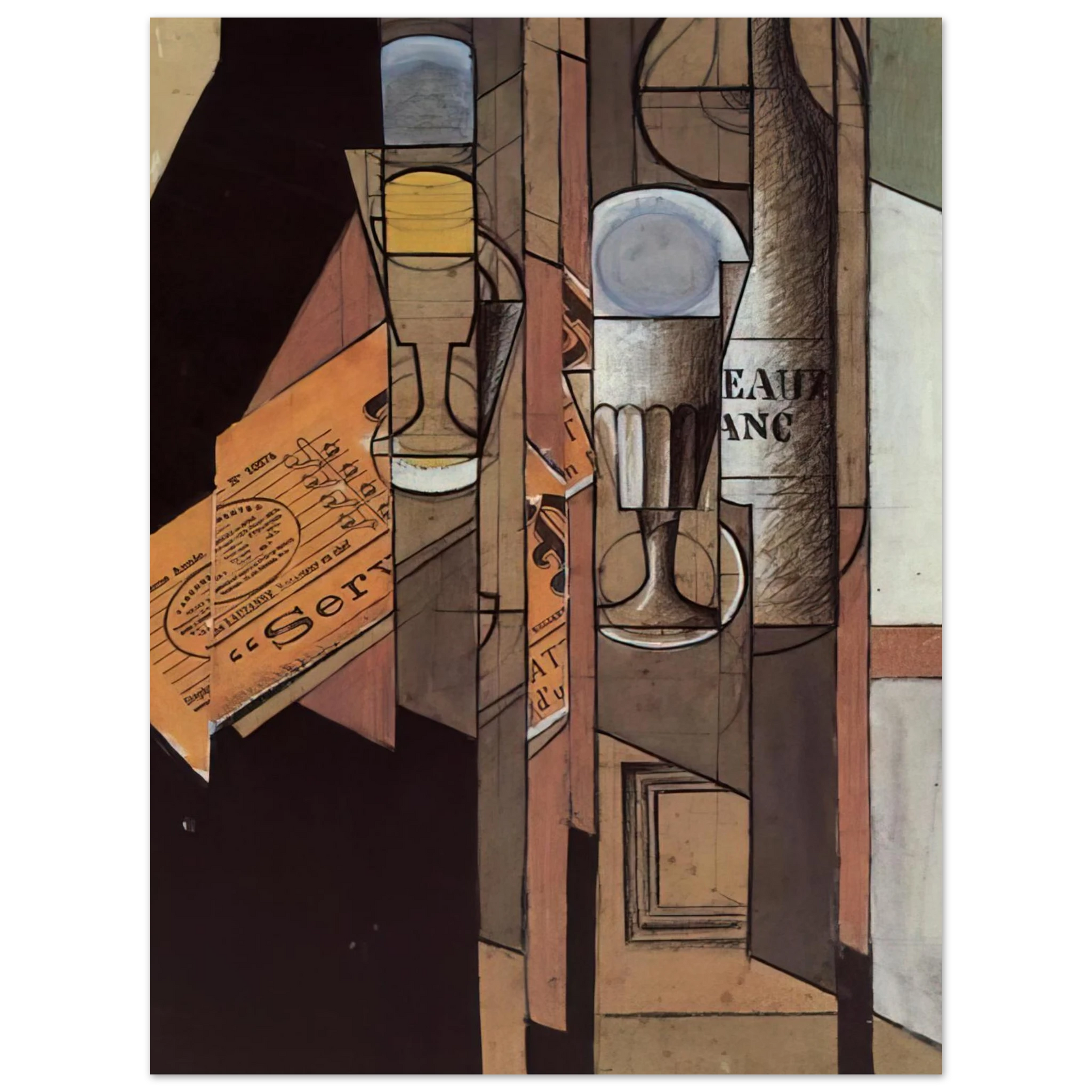 Juan Gris - GLASSES NEWSPAPER AND BOTTLE OF WINE Fine Art Poster - Default Title