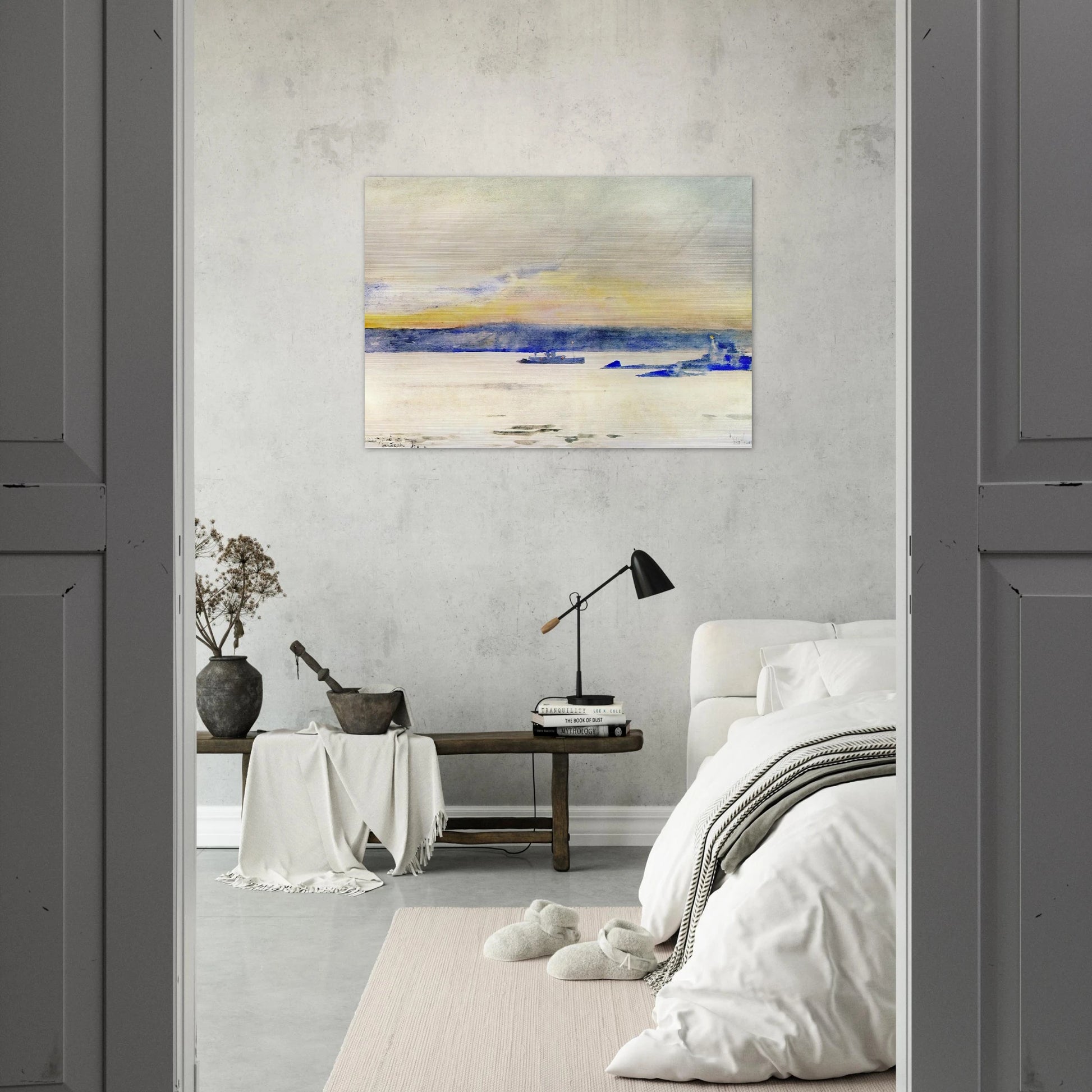 Afterglow, Gloucester Harbor aka Ten Pound Island LIght - Childe Hassam Brushed Aluminum Print - 70x100 cm / 28x40 inches | Childe Hassam Aluminum Print | Childe Hassam Prints