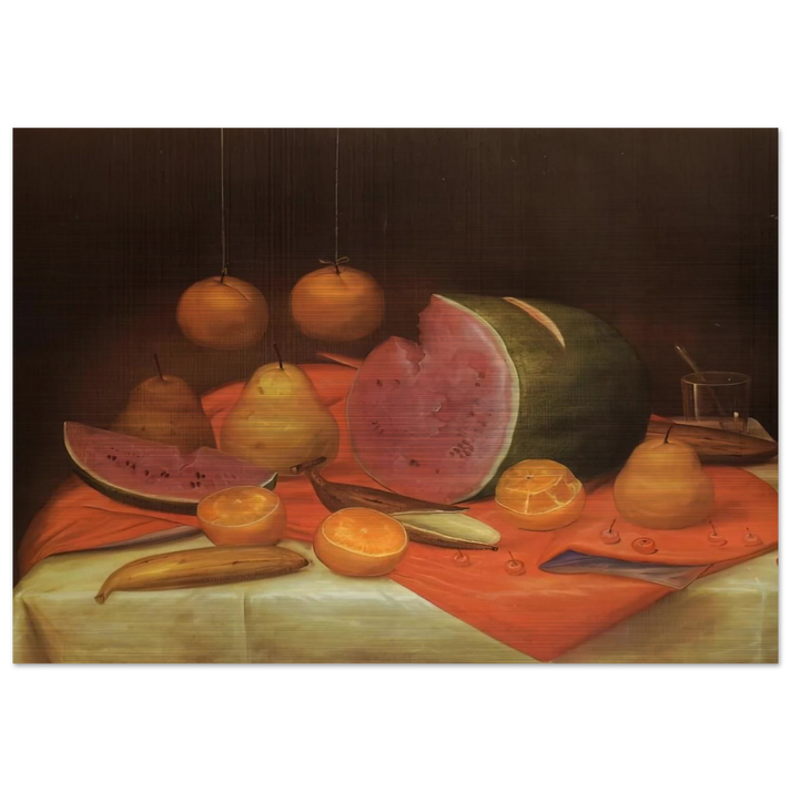 STILL LIFE WITH WATERMELON - Fernando Botero Brushed Aluminum Print - 70x100 cm / 28x40 inches | Fernando Botero Aluminum Print | Fernando Botero Prints