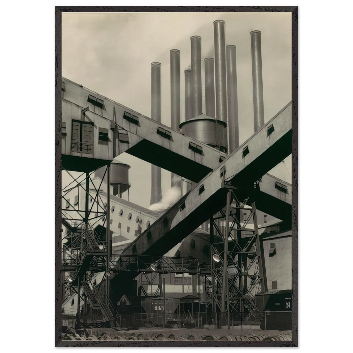 Criss-Crossed Conveyors River Rouge Plant Ford Motor Company - 1927 - Charles Sheeler Framed Art Print – Black Wooden Frame - Default Title - -Framed Art Print