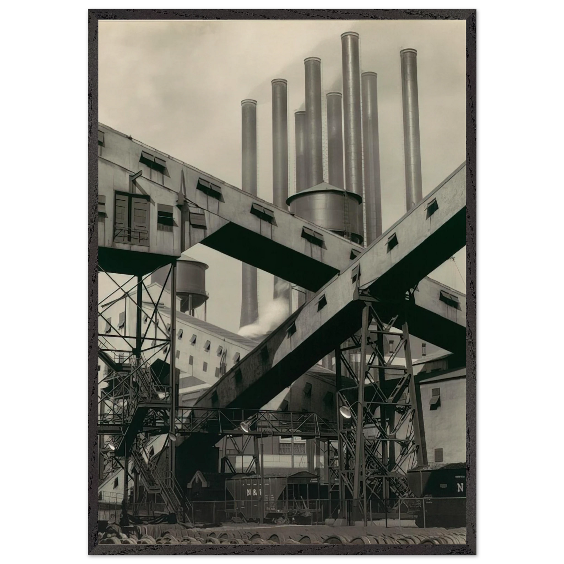 Criss-Crossed Conveyors River Rouge Plant Ford Motor Company - 1927 - Charles Sheeler Framed Art Print – Black Wooden Frame - Default Title - -Framed Art Print