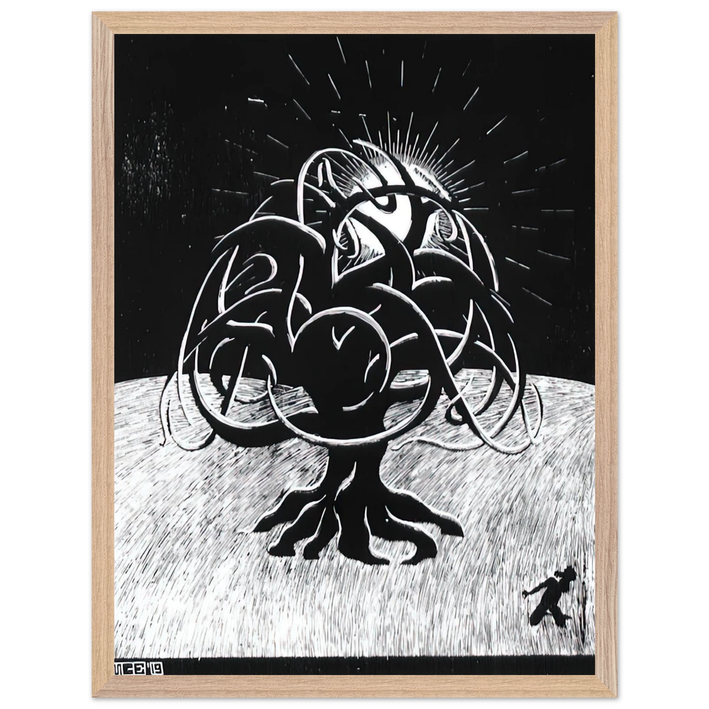 MC Escher - TWON TREE Wall Art - 60x80 cm / 24x32 inches - Premium Wooden Framed Poster With Fine Art Paper - Wood frame