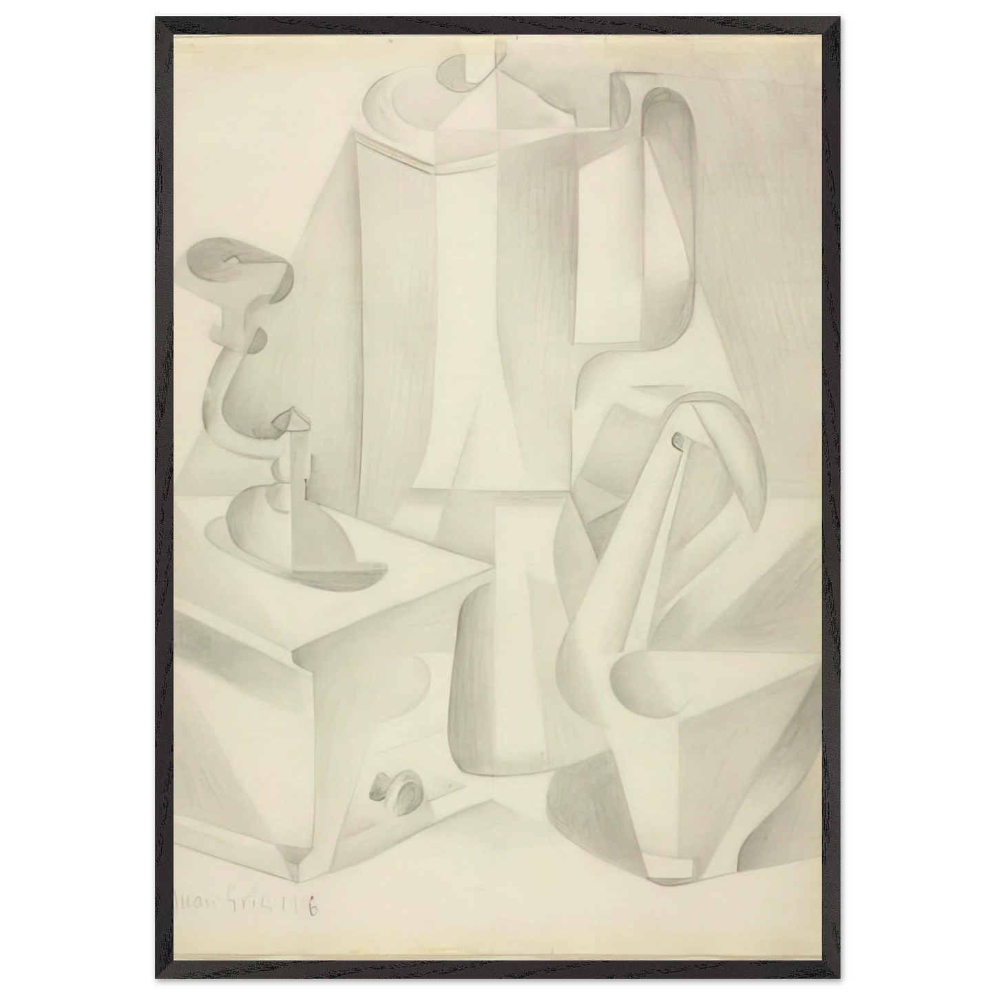 STILL LIFE WITH COFFEE MILL 1916 - Juan Gris Framed Art Print – Black Wooden Frame - Default Title - -Framed Art Print