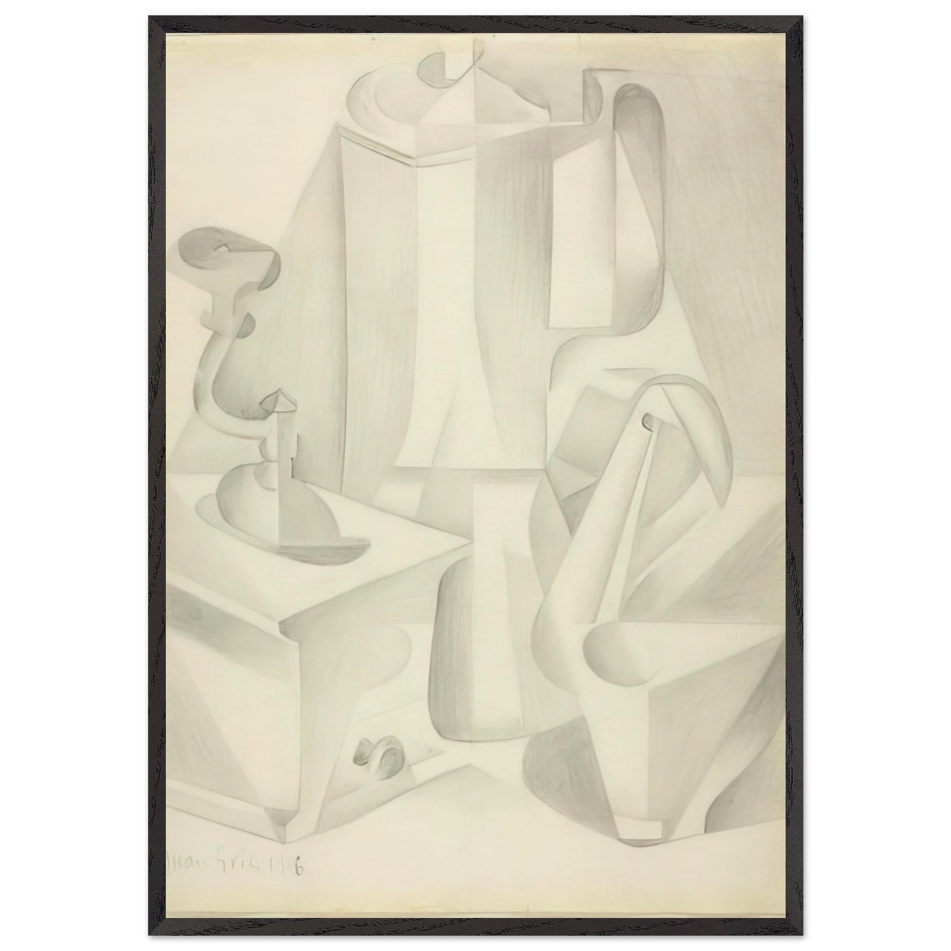 STILL LIFE WITH COFFEE MILL 1916 - Juan Gris Framed Art Print – Black Wooden Frame - Default Title - -Framed Art Print