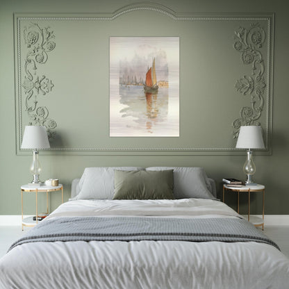 Woodboats and Dogana - Childe Hassam Brushed Aluminum Print - 70x100 cm / 28x40 inches | Childe Hassam Aluminum Print | Childe Hassam Prints