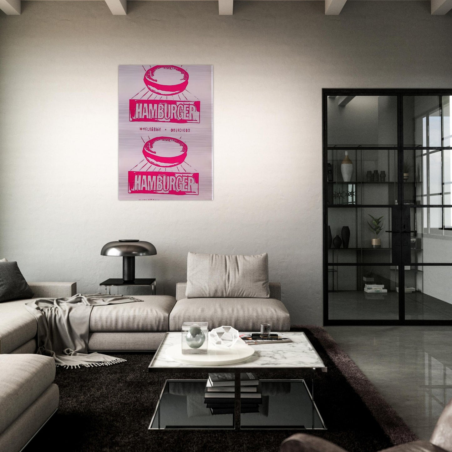 Double Hamburger - Andy Warhol Brushed Aluminum Print - 70x100 cm / 28x40 inches | Andy Warhol Aluminum Print | Andy Warhol Prints