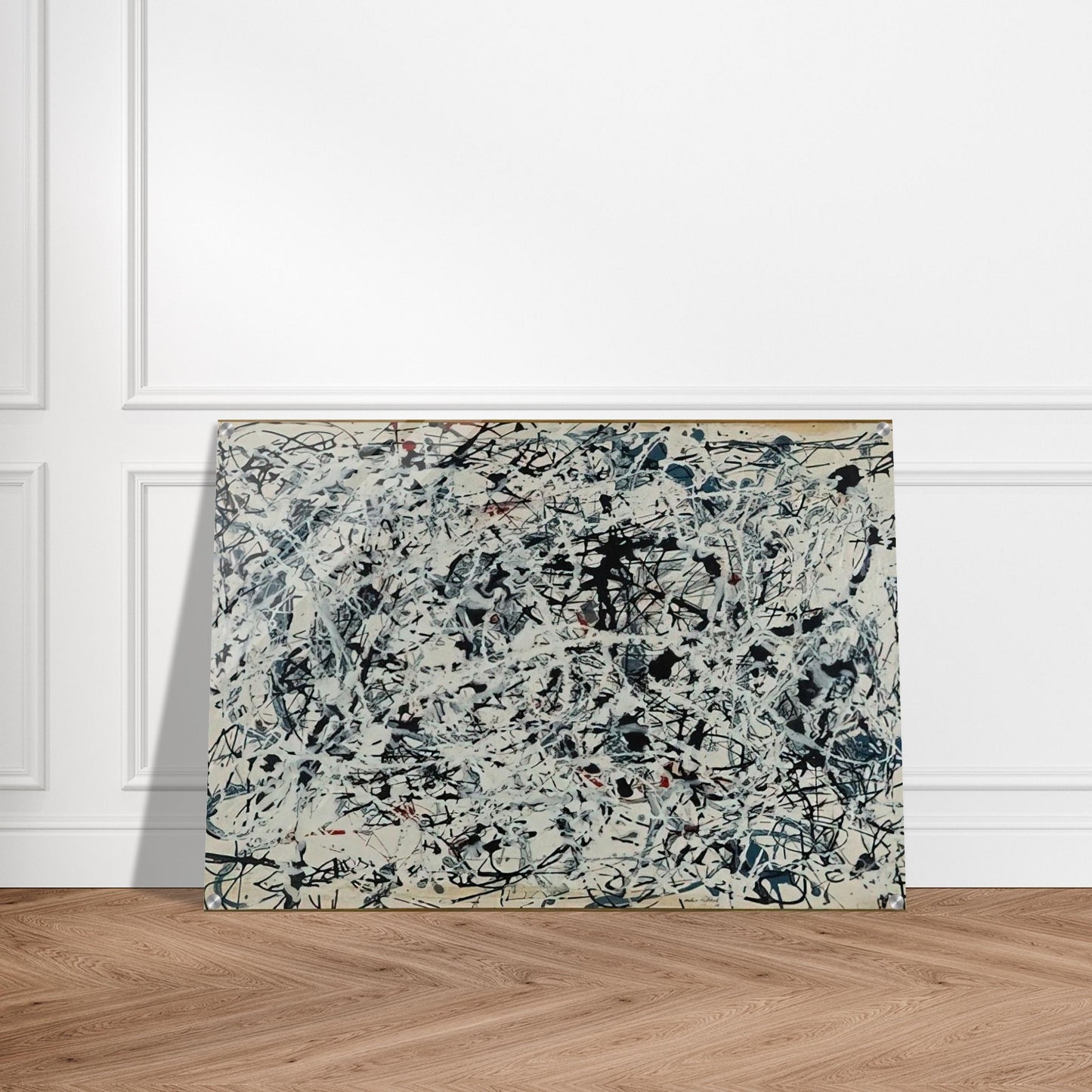 COMPOSITION WHITE BLACK BLUE AND RED ON WHITE 1948 - Jackson Pollock Acrylic Print - 70x100 cm / 28x40″ inches | Jackson Pollock Wall Art | Jackson Pollock Prints